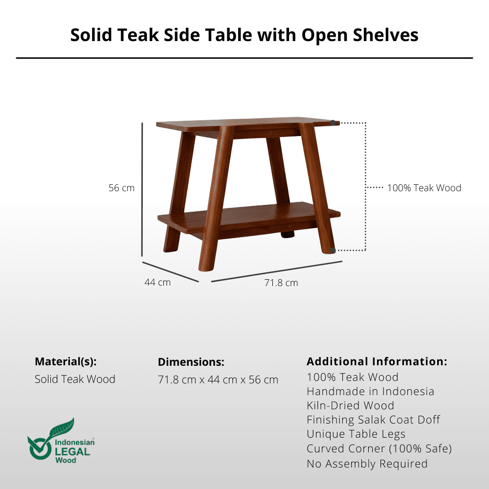 Solid Teak Side Table with Open Shelves - Side Table - Lagom Home Boutique