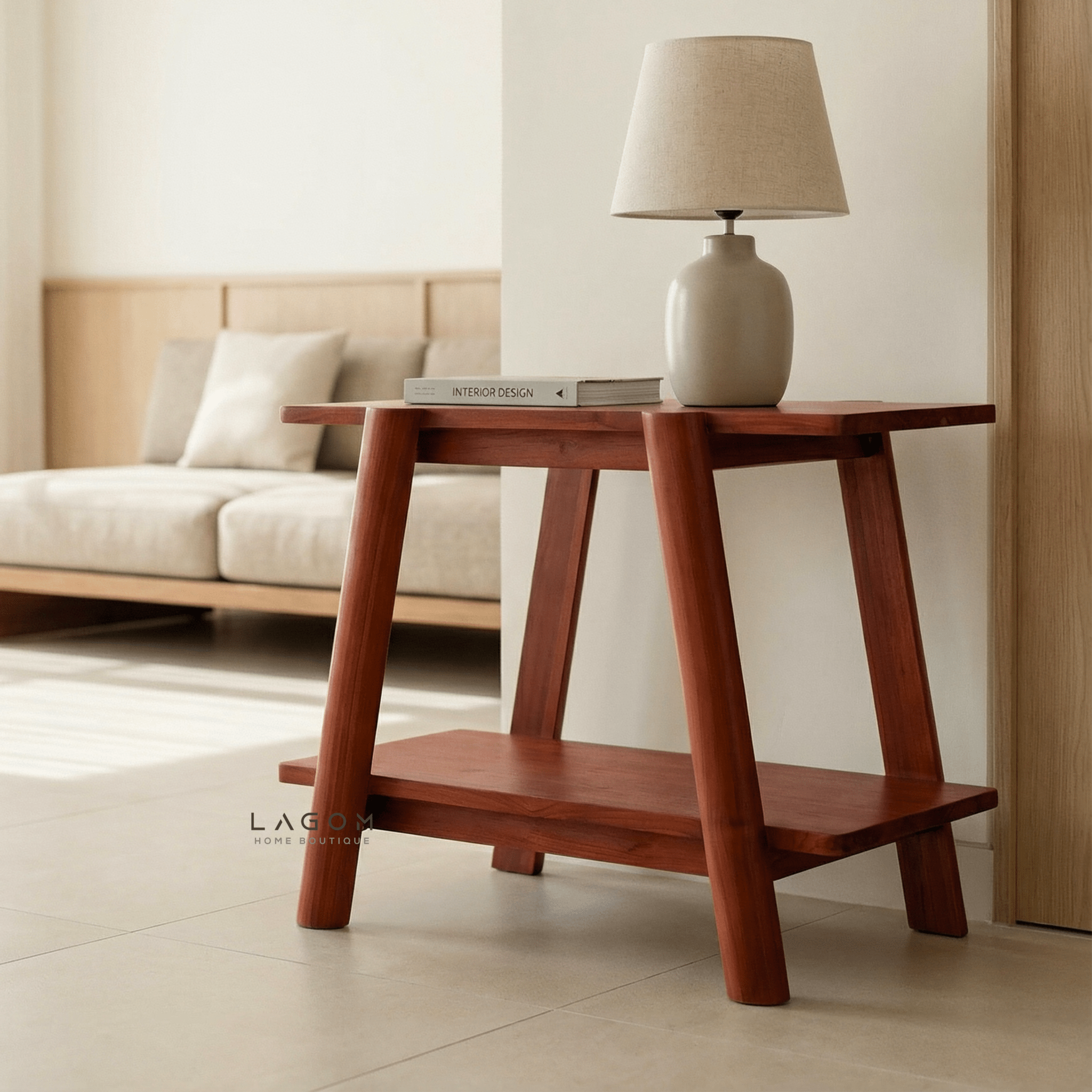 Solid Teak Side Table with Open Shelves - Side Table - Lagom Home Boutique