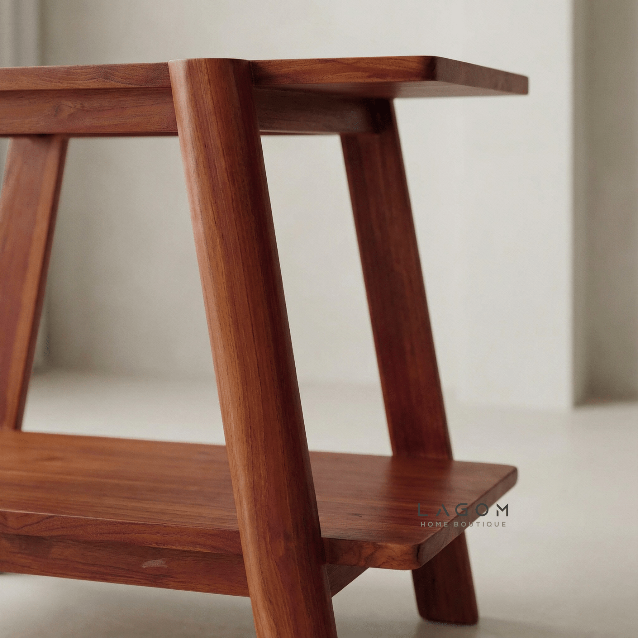 Solid Teak Side Table with Open Shelves - Side Table - Lagom Home Boutique