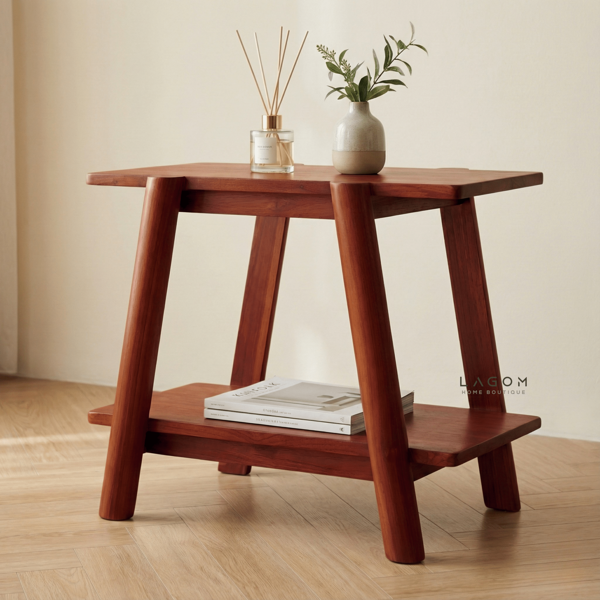 Solid Teak Side Table with Open Shelves - Side Table - Lagom Home Boutique