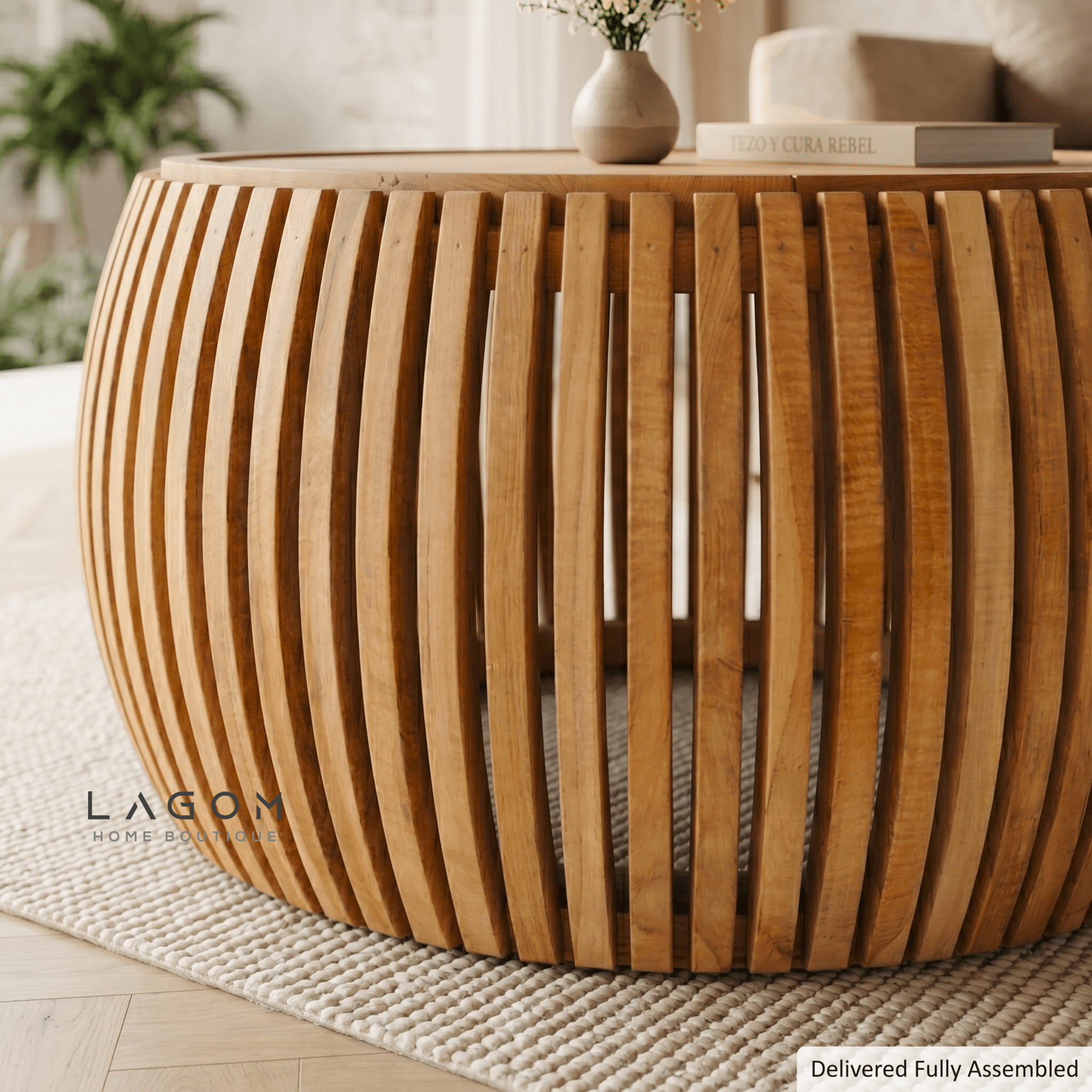 Solid Teak Slatted Coffee Table - Coffee Table - Lagom Home Boutique