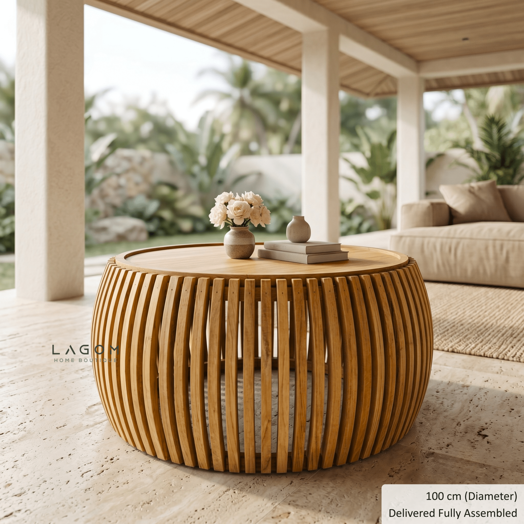 Solid Teak Slatted Coffee Table - Coffee Table - Lagom Home Boutique