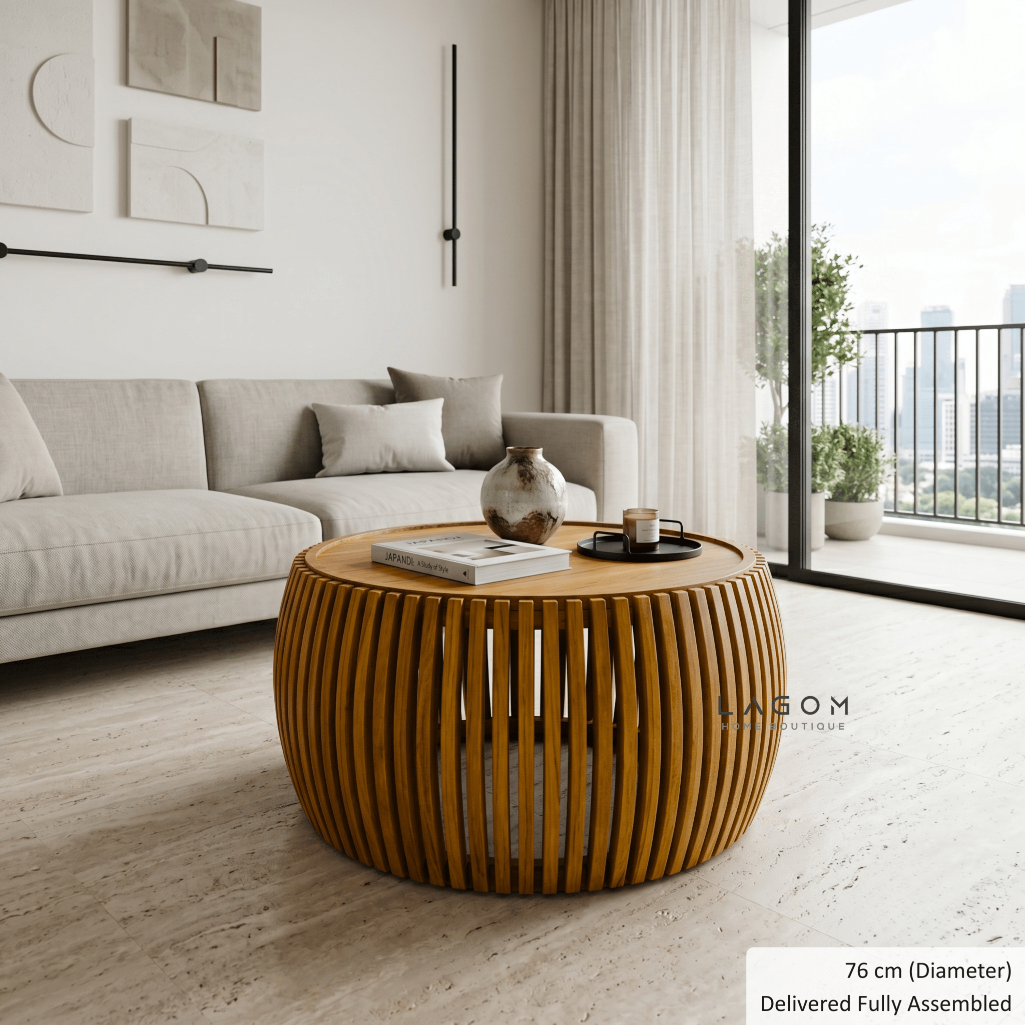 Solid Teak Slatted Coffee Table - Coffee Table - Lagom Home Boutique