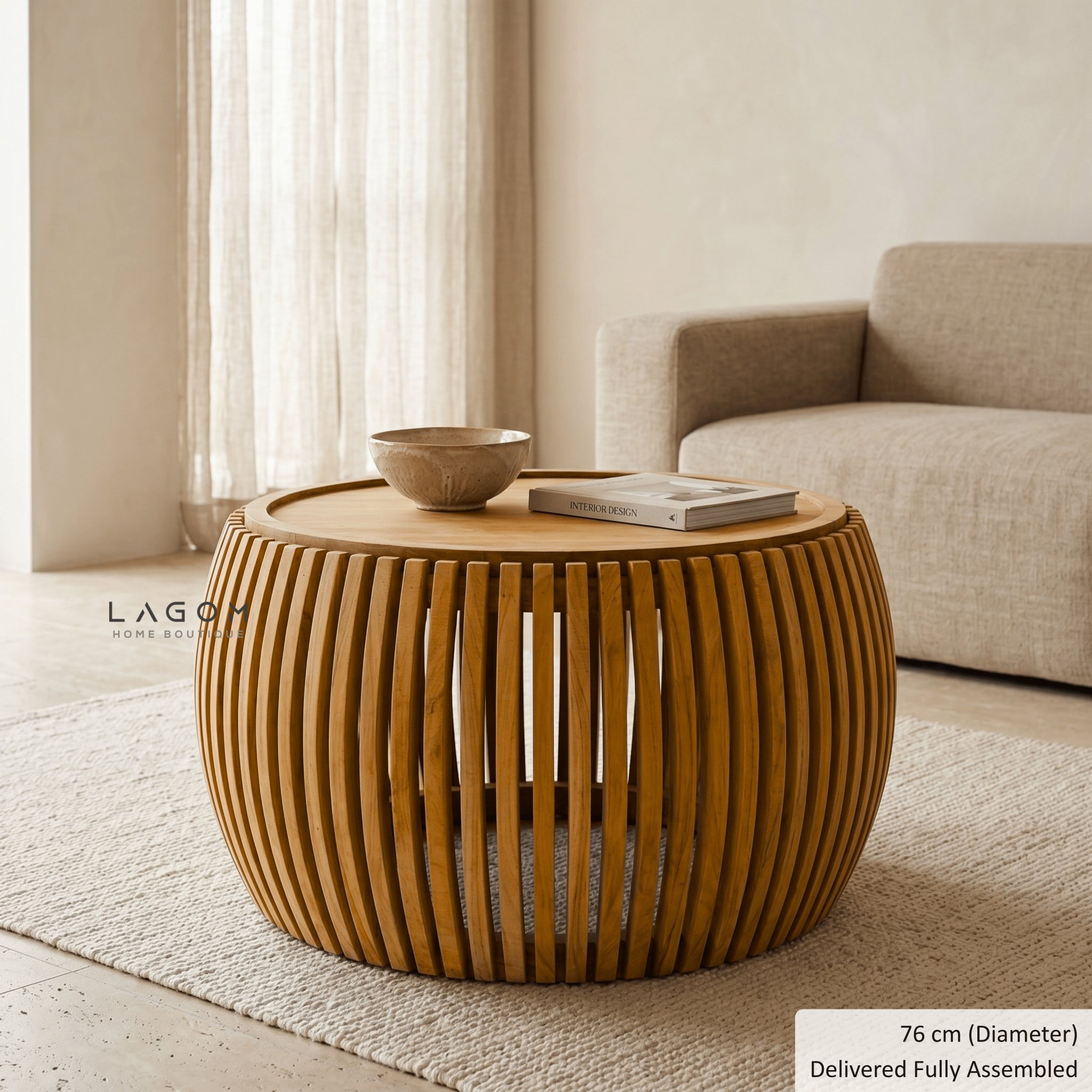 Solid Teak Slatted Coffee Table - Coffee Table - Lagom Home Boutique