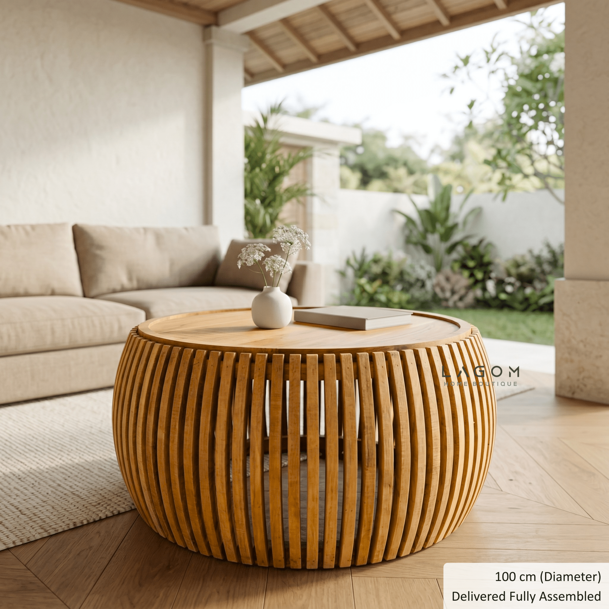 Solid Teak Slatted Coffee Table - Coffee Table - Lagom Home Boutique