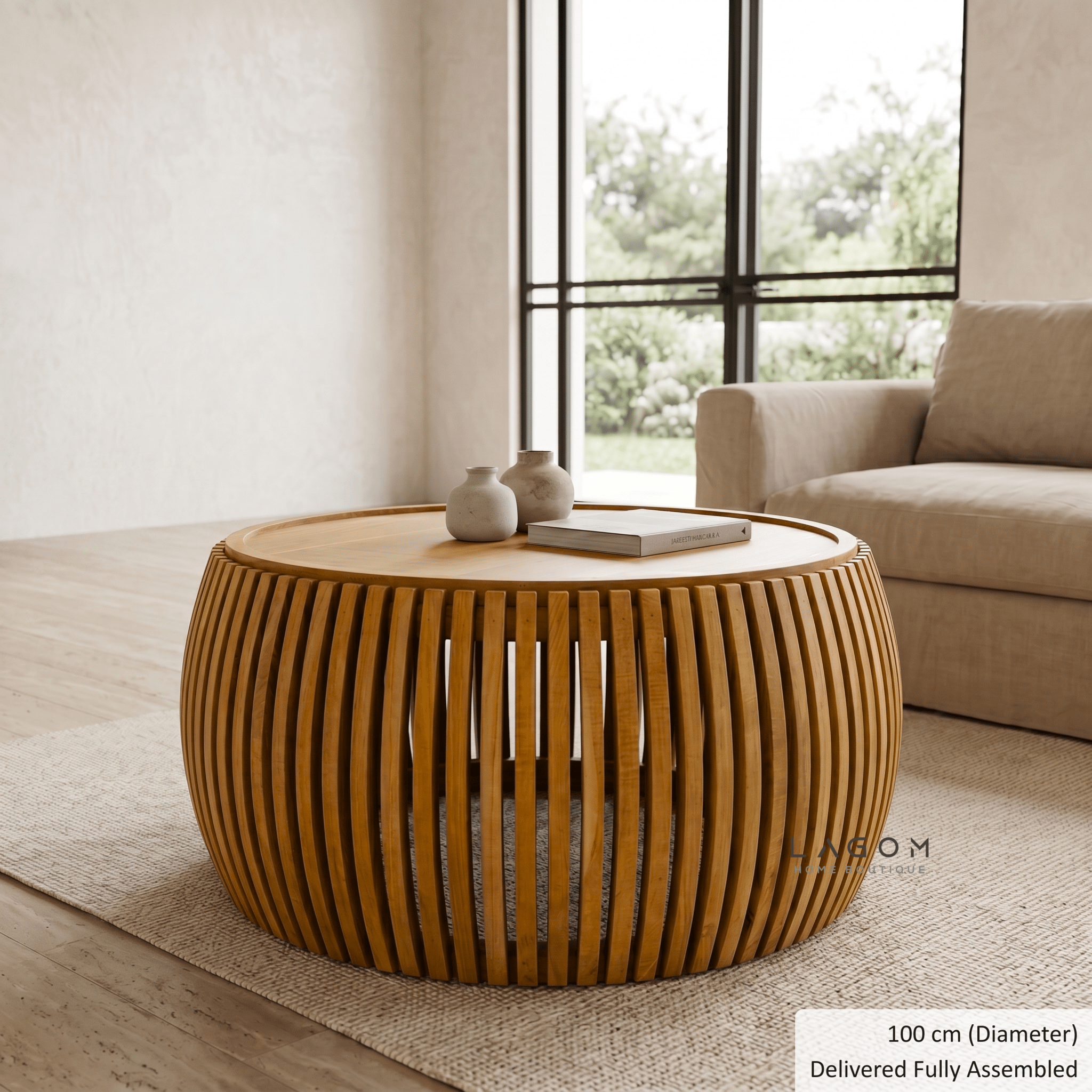 Solid Teak Slatted Coffee Table - Coffee Table - Lagom Home Boutique