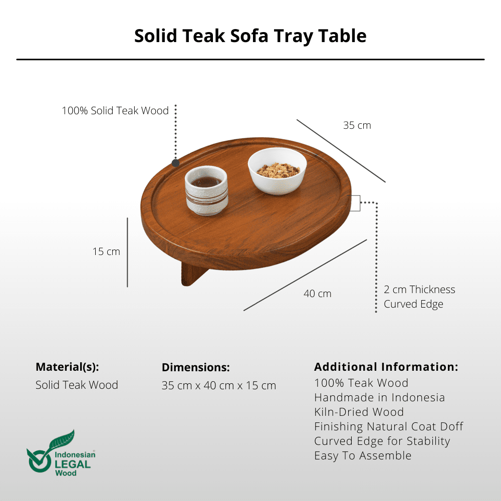 Solid Teak Sofa Tray Table - Sofa Tray - Lagom Home Boutique