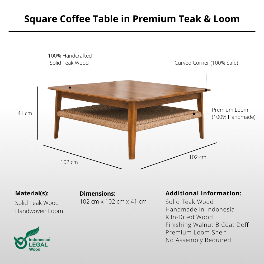 Square Coffee Table in Premium Teak & Loom - Coffee Table - Lagom Home Boutique