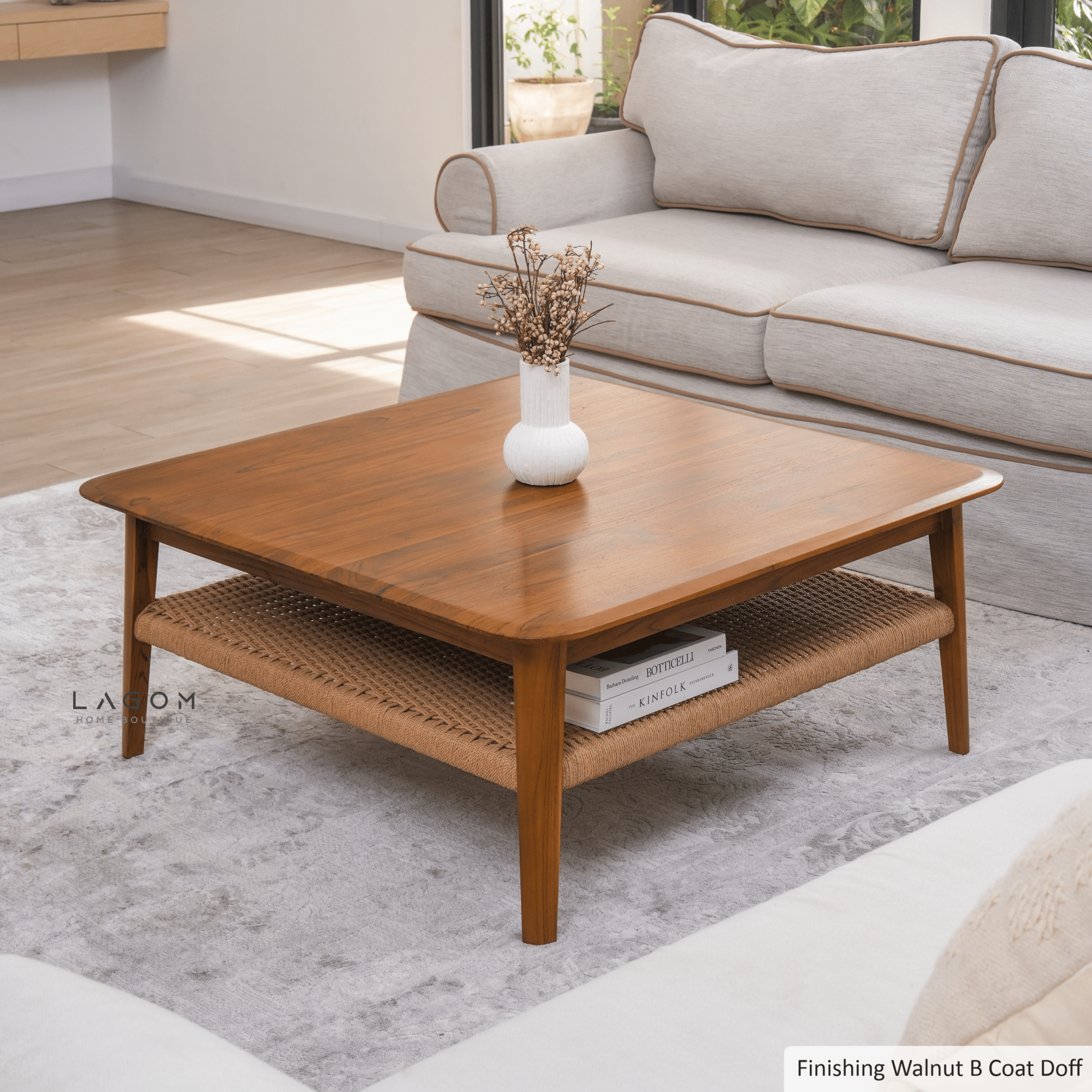 Square Coffee Table in Premium Teak & Loom - Coffee Table - Lagom Home Boutique