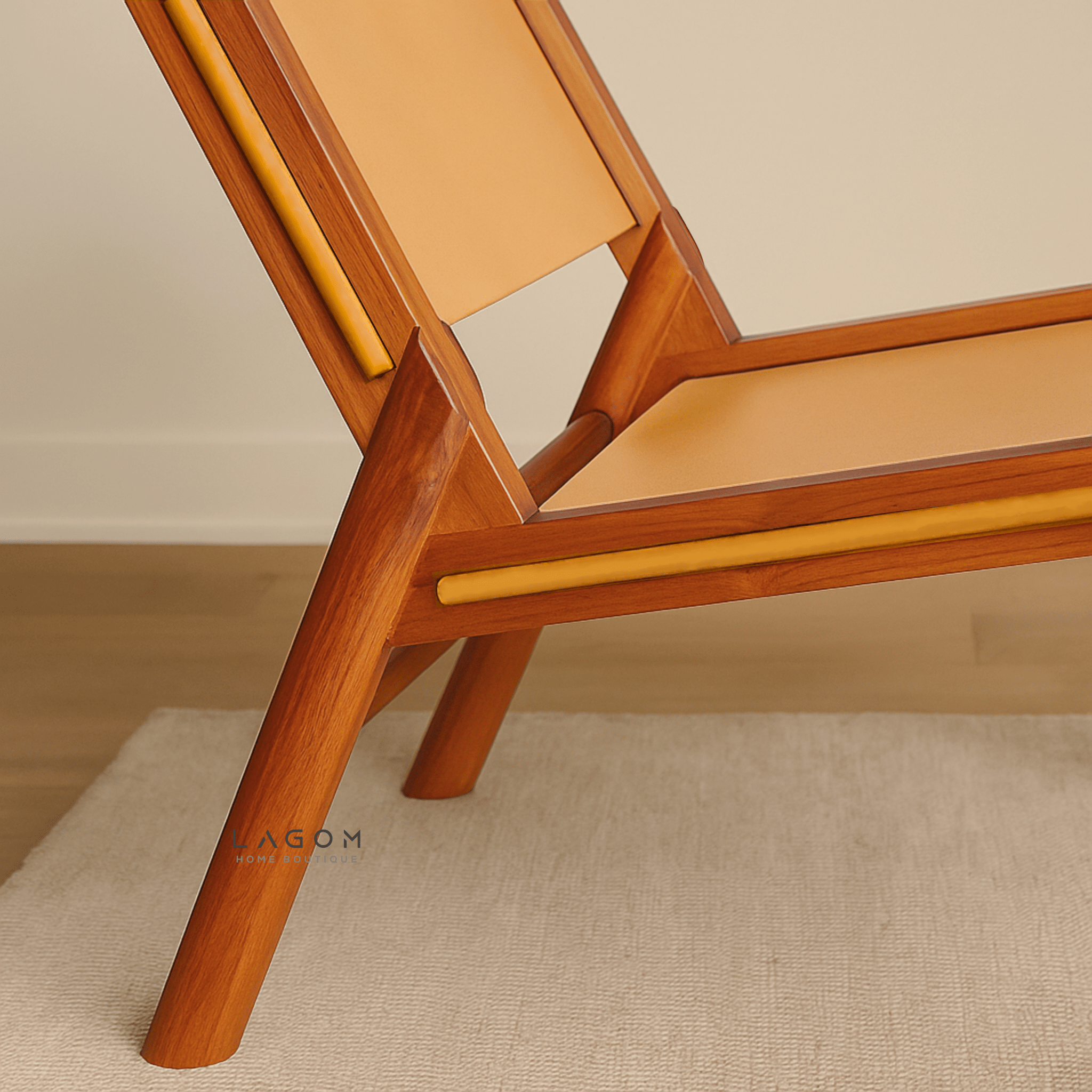 Teak and Leather Lounge Chair - Chair - Lagom Home Boutique