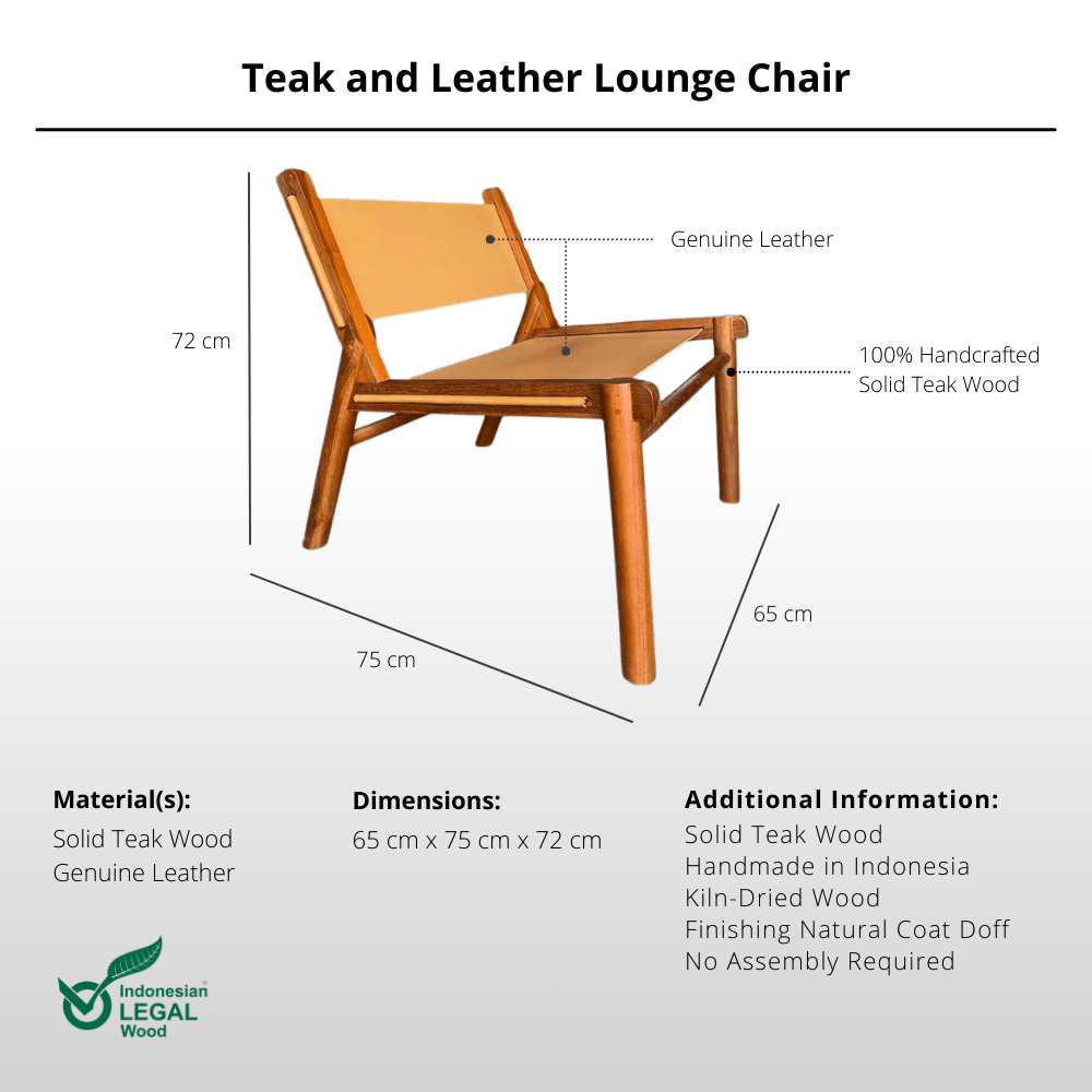 Teak and Leather Lounge Chair - Chair - Lagom Home Boutique