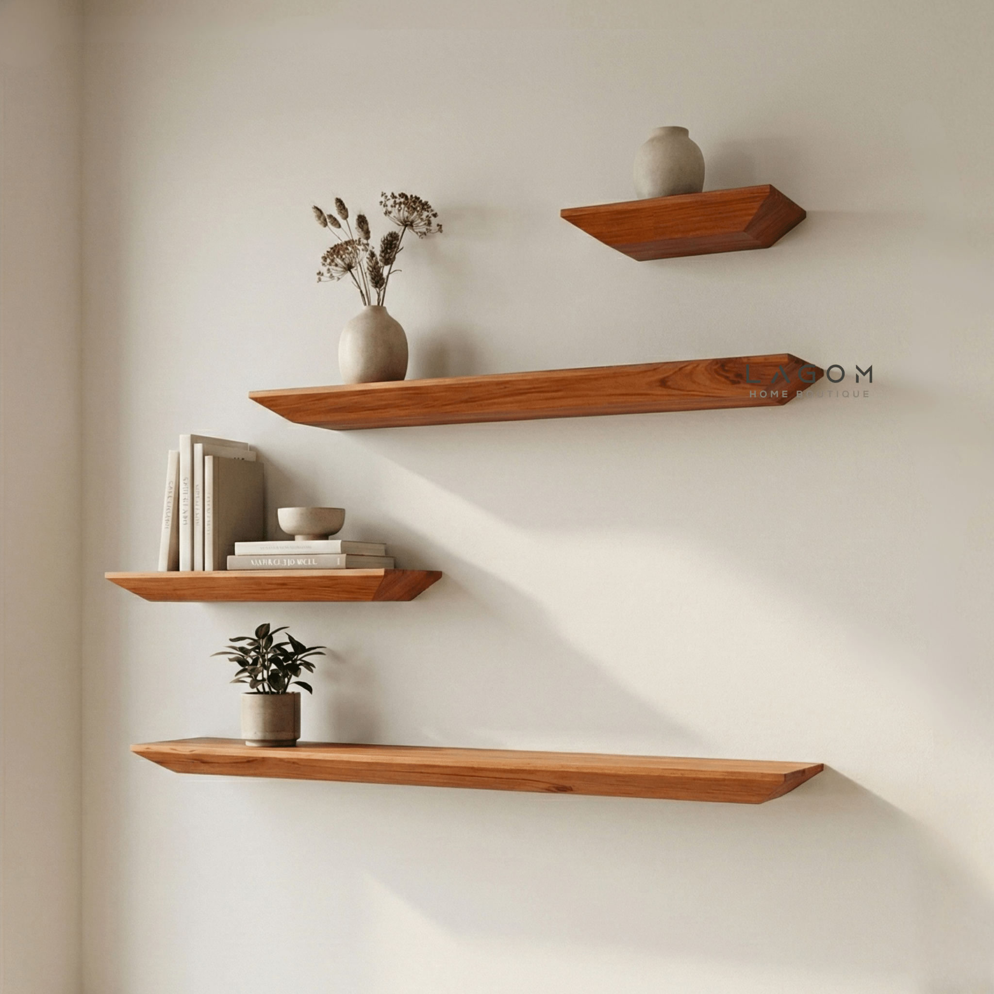 Teak Floating Shelves – Set of 4 - Wall Shelf - Lagom Home Boutique