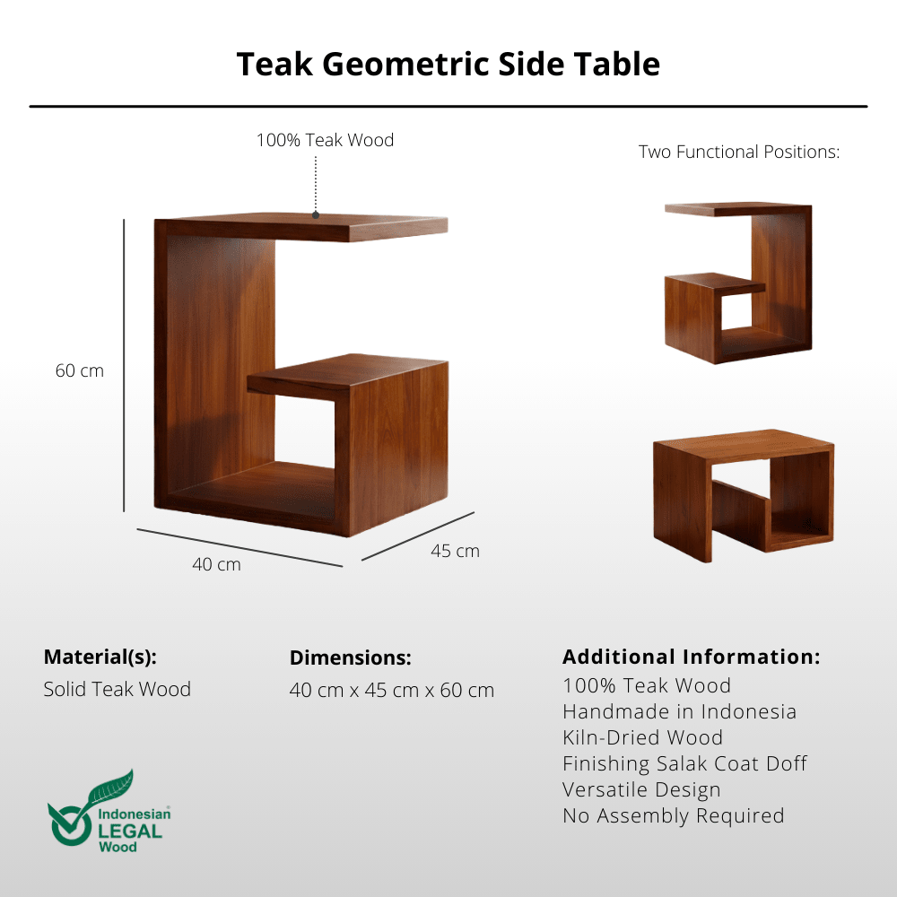 Teak Geometric Side Table - Side Table - Lagom Home Boutique