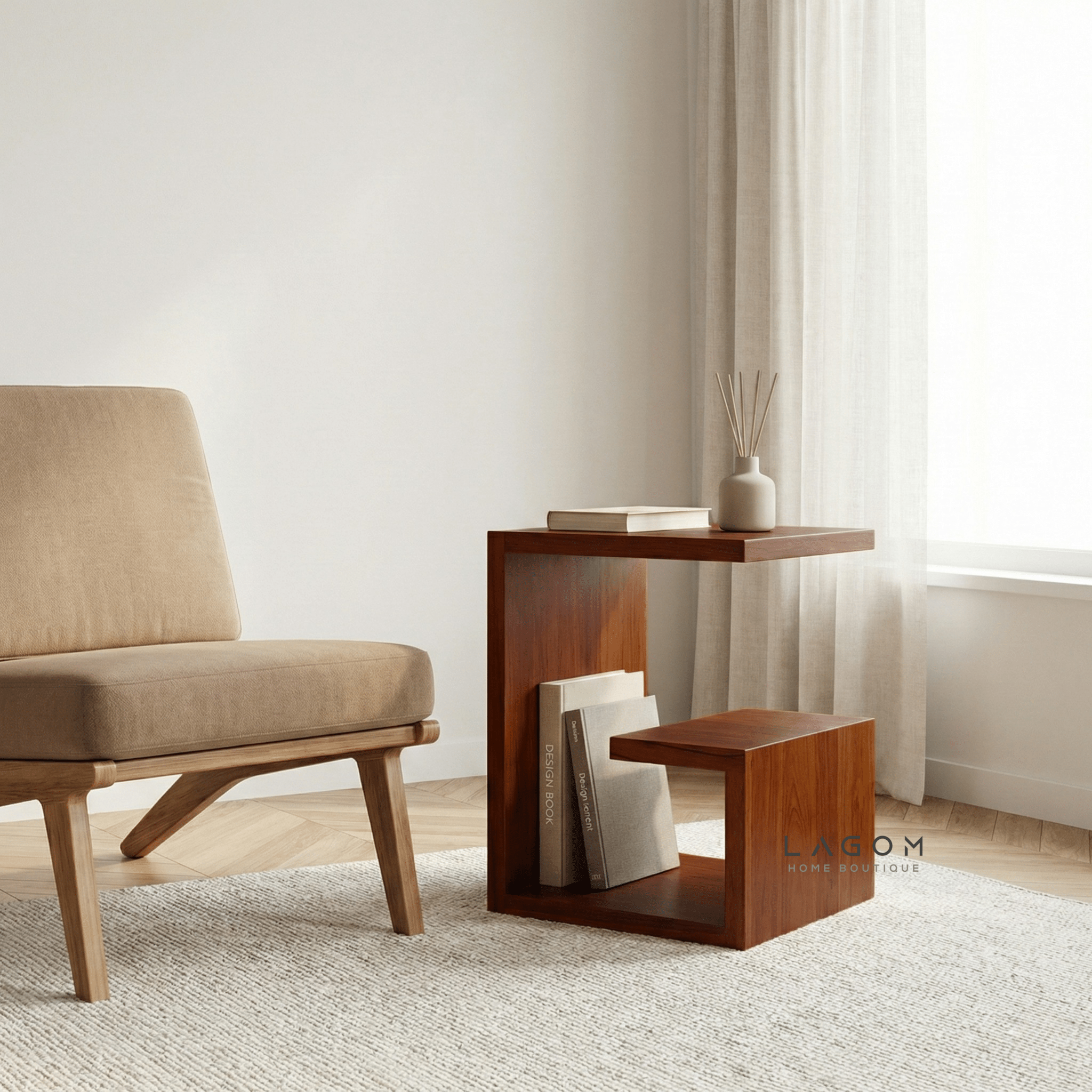 Teak Geometric Side Table - Side Table - Lagom Home Boutique