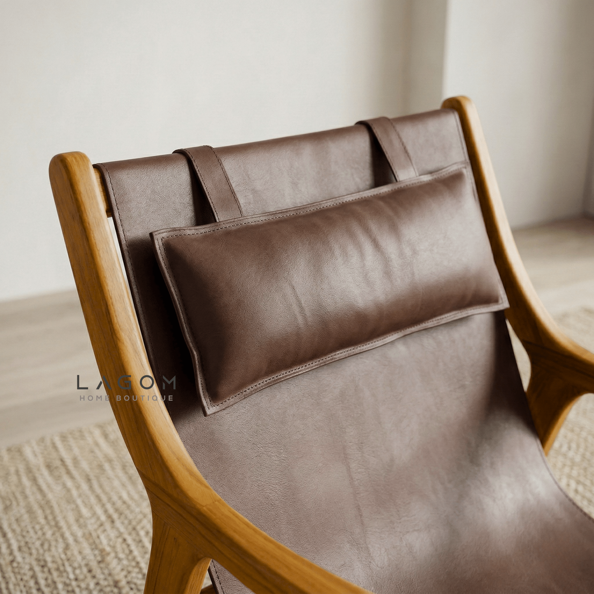 Teak Lounge Chair with Leather Sling Seat - Chair - Lagom Home Boutique