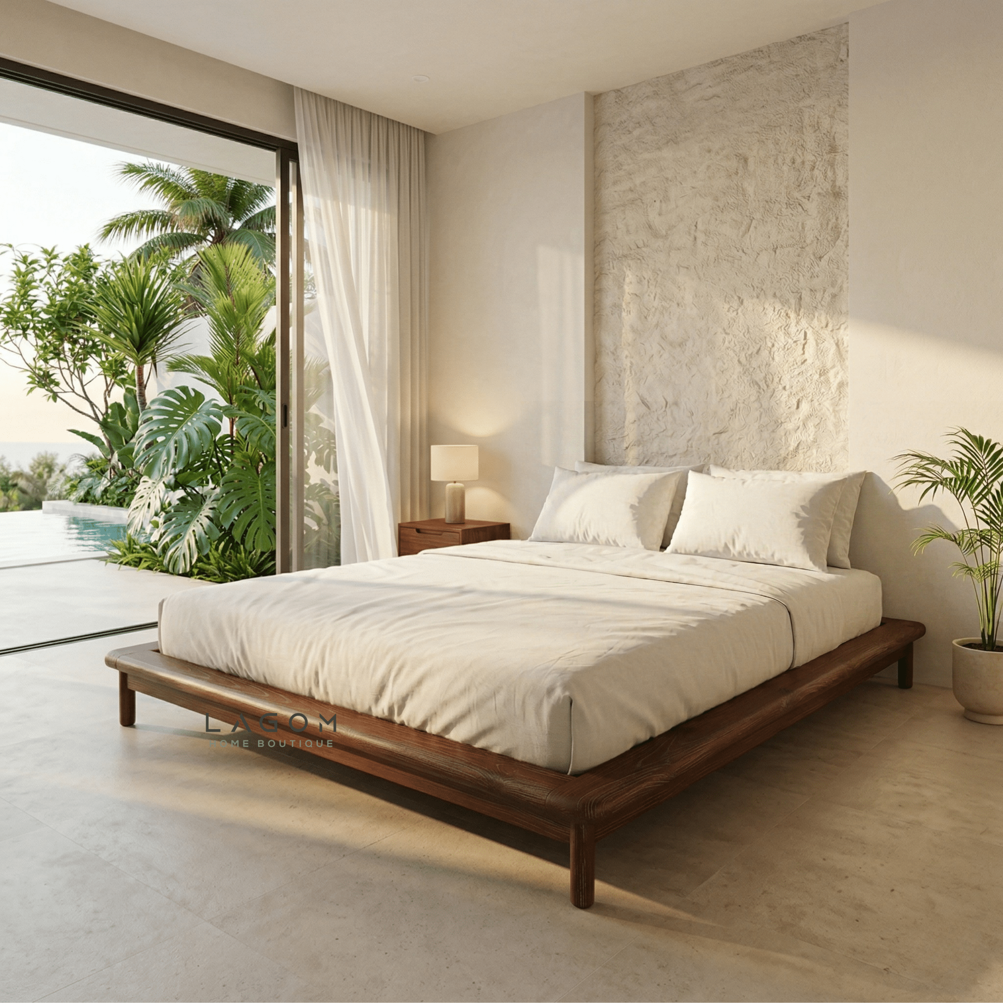 Teak Low Platform Bed Frame - Bed - Lagom Home Boutique