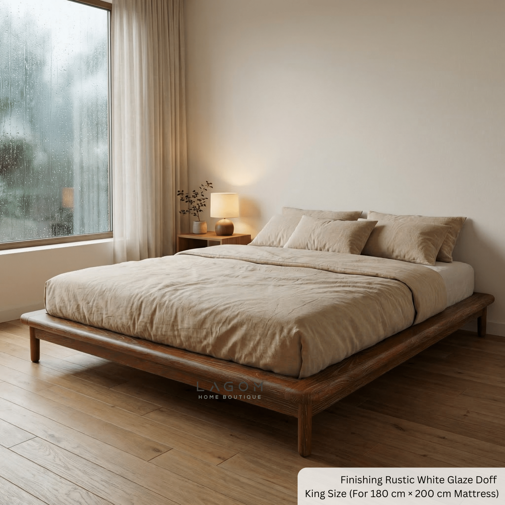 Teak Low Platform Bed Frame - Bed - Lagom Home Boutique