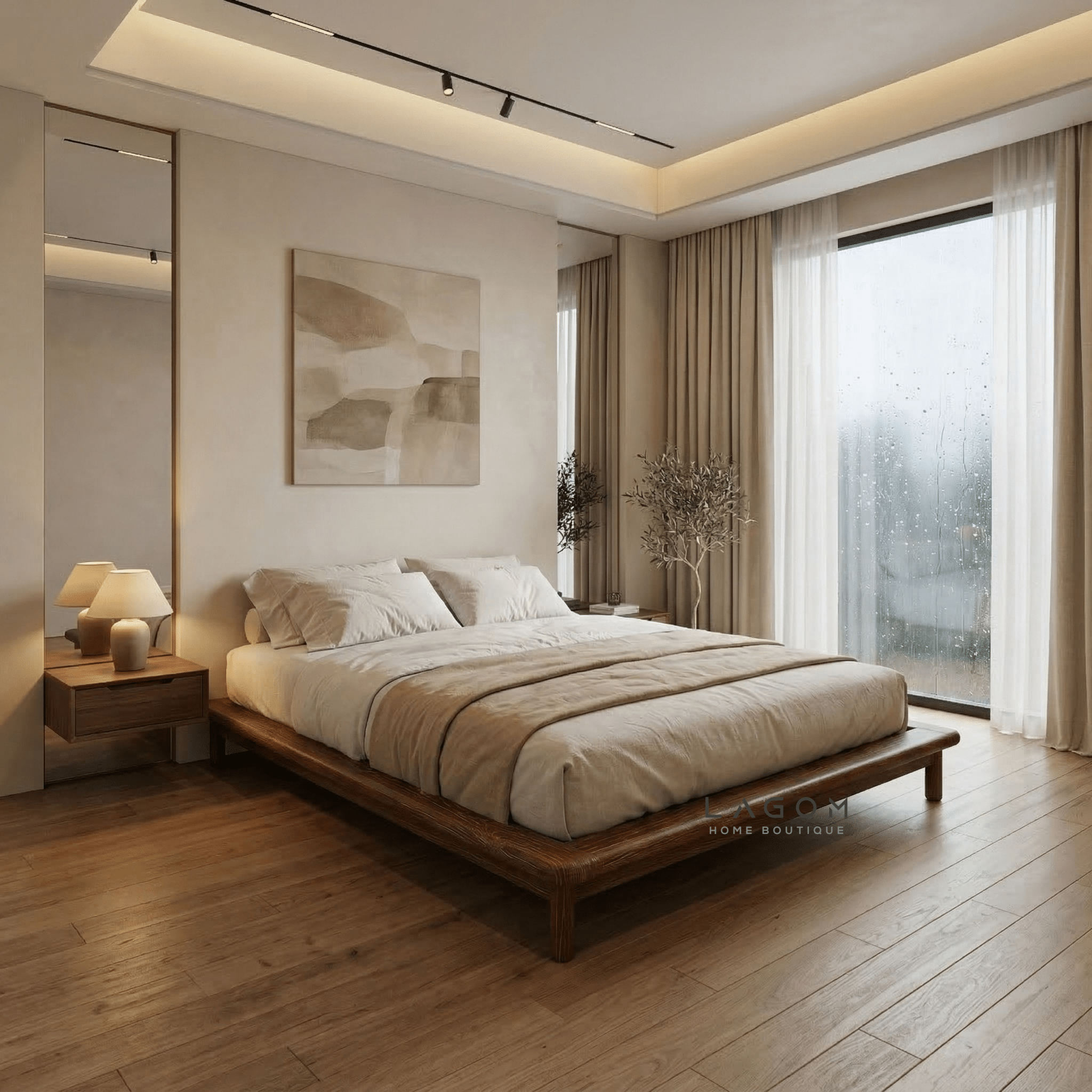 Teak Low Platform Bed Frame - Bed - Lagom Home Boutique