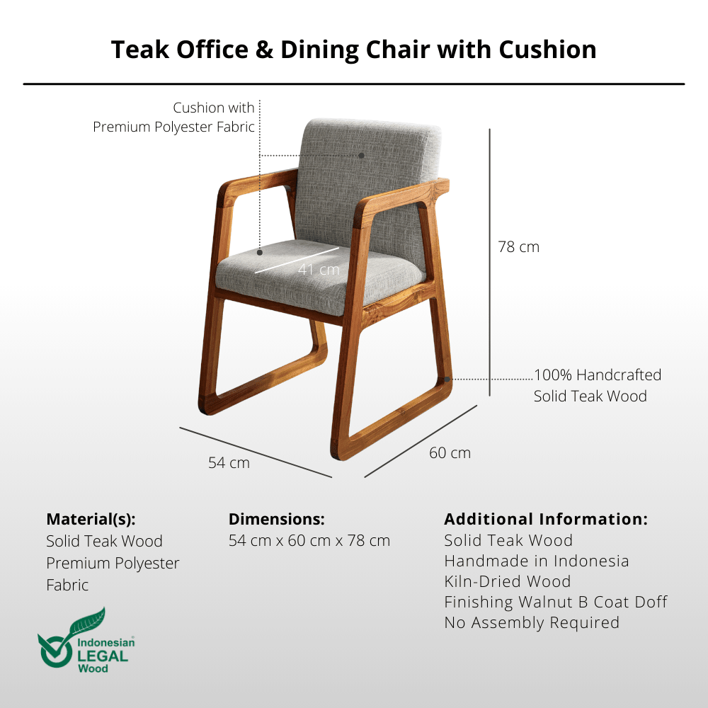 Teak Office & Dining Chair with Cushion - Chair - Lagom Home Boutique