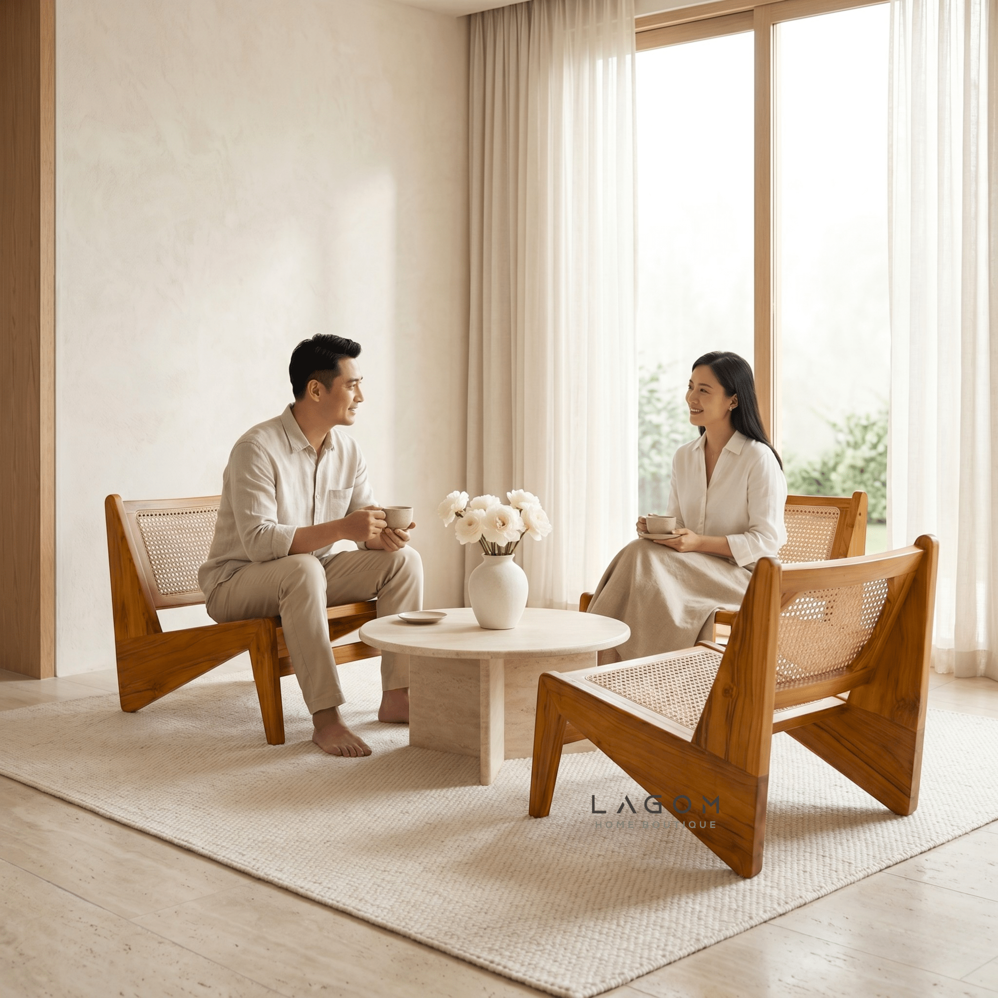 Teak & Rattan Lounge Chair for Indoor & Semi-Outdoor Spaces-Chair-Lagom Home Boutique