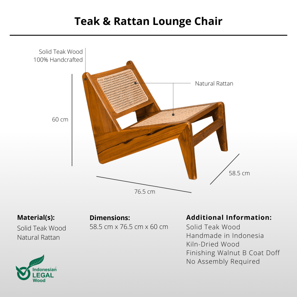 Teak & Rattan Lounge Chair for Indoor & Semi - Outdoor Spaces - Chair - Lagom Home Boutique