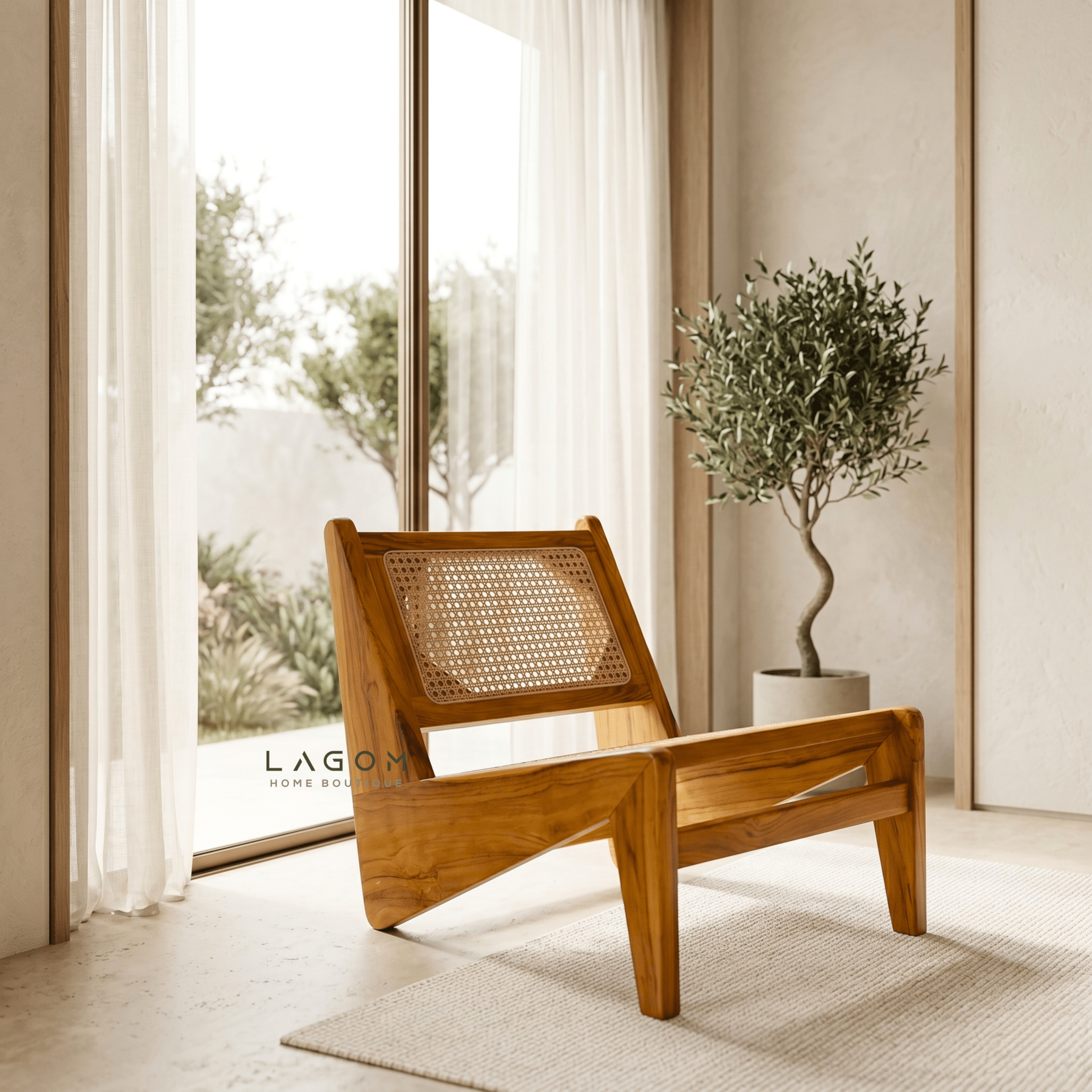 Teak & Rattan Lounge Chair for Indoor & Semi-Outdoor Spaces-Chair-Lagom Home Boutique