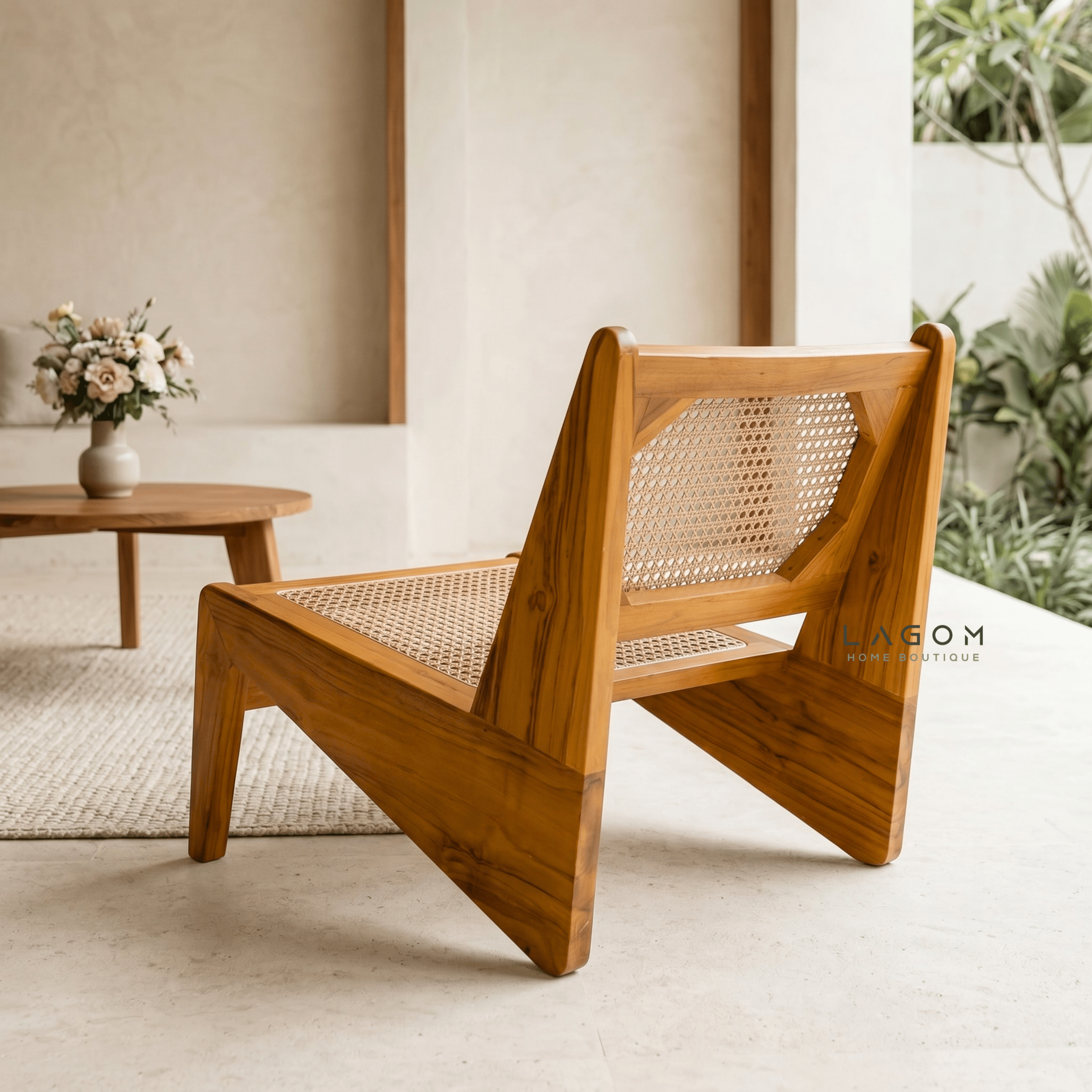 Teak & Rattan Lounge Chair for Indoor & Semi-Outdoor Spaces-Chair-Lagom Home Boutique