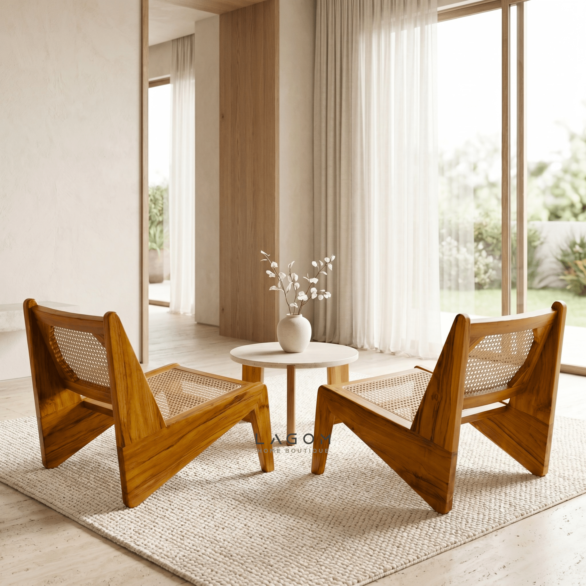 Teak & Rattan Lounge Chair for Indoor & Semi-Outdoor Spaces-Chair-Lagom Home Boutique