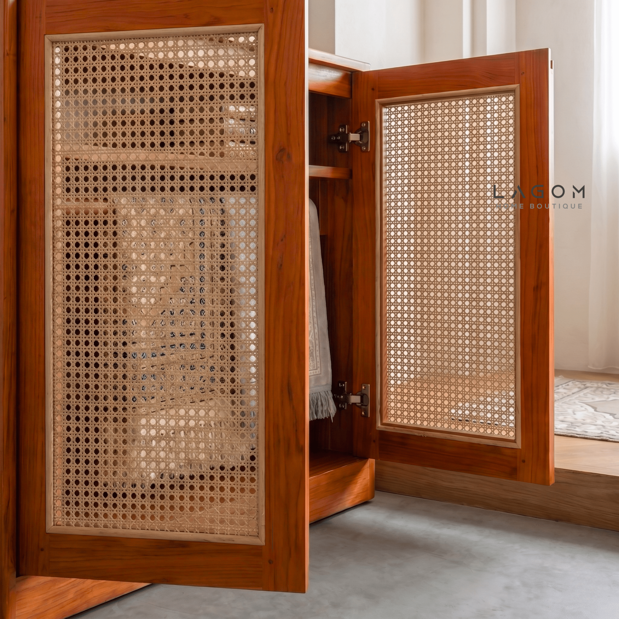 Teak & Rattan Sideboard with Hanging Rail and Shelf - Sideboard - Lagom Home Boutique