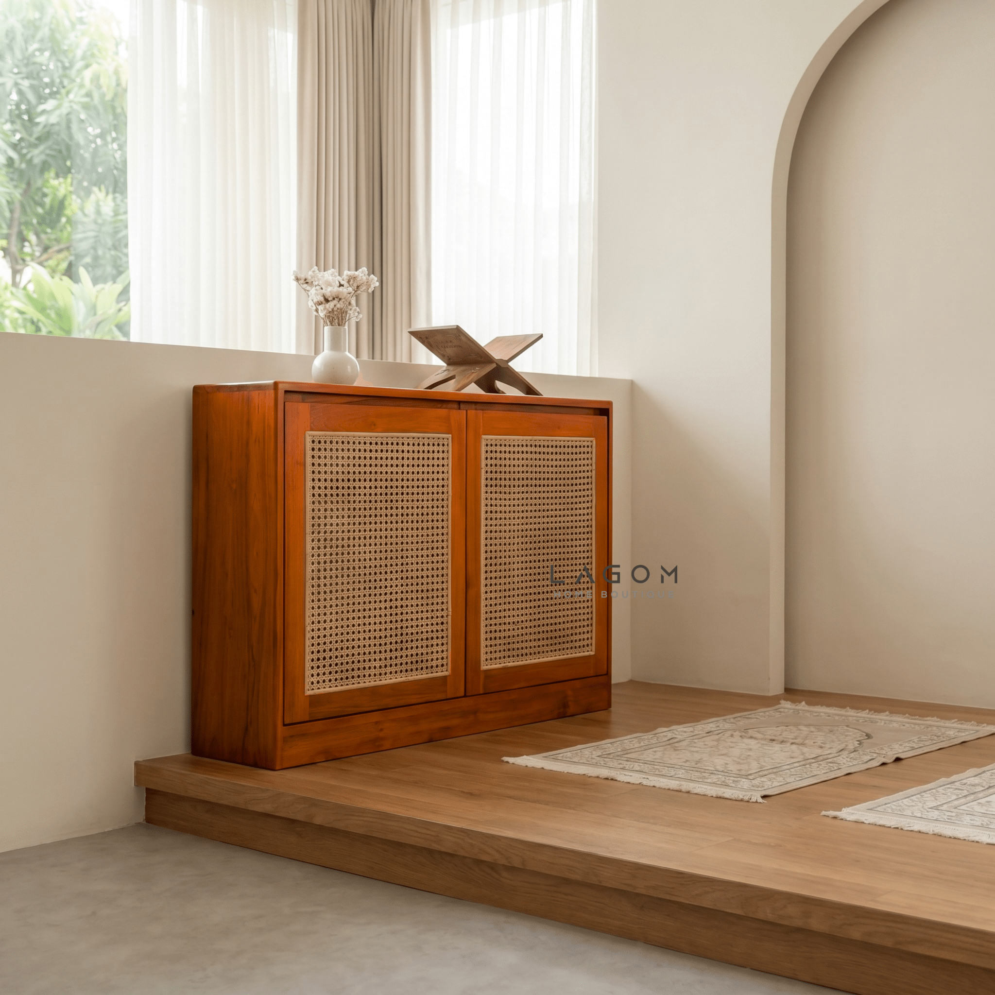 Teak & Rattan Sideboard with Hanging Rail and Shelf - Sideboard - Lagom Home Boutique