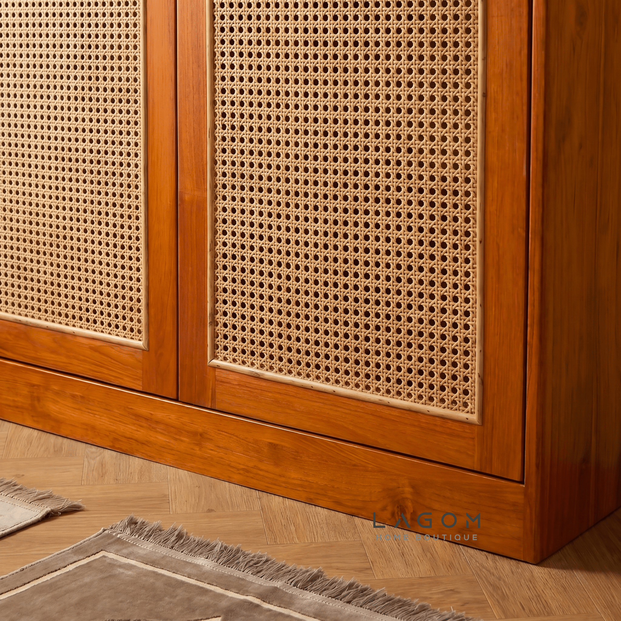 Teak & Rattan Sideboard with Hanging Rail and Shelf - Sideboard - Lagom Home Boutique