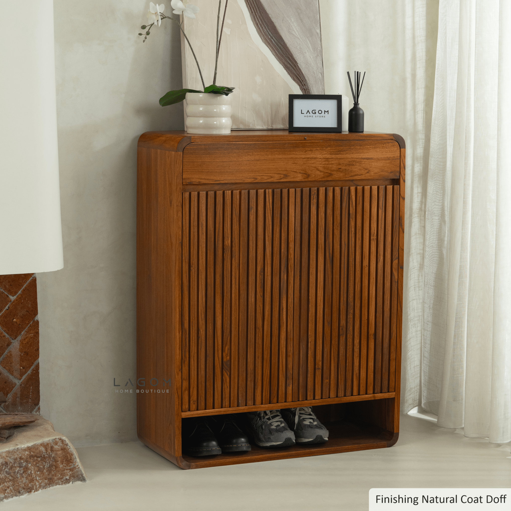 Teak Shoe Cabinet with Soft - Close Doors - Shoe Rack - Lagom Home Boutique