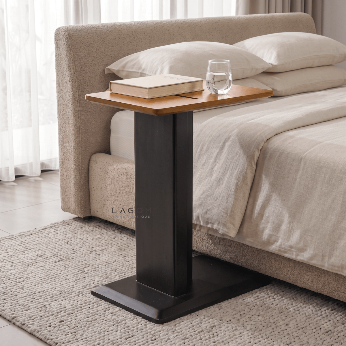 Teak Side Table with Device Slot-Side Table-Lagom Home Boutique