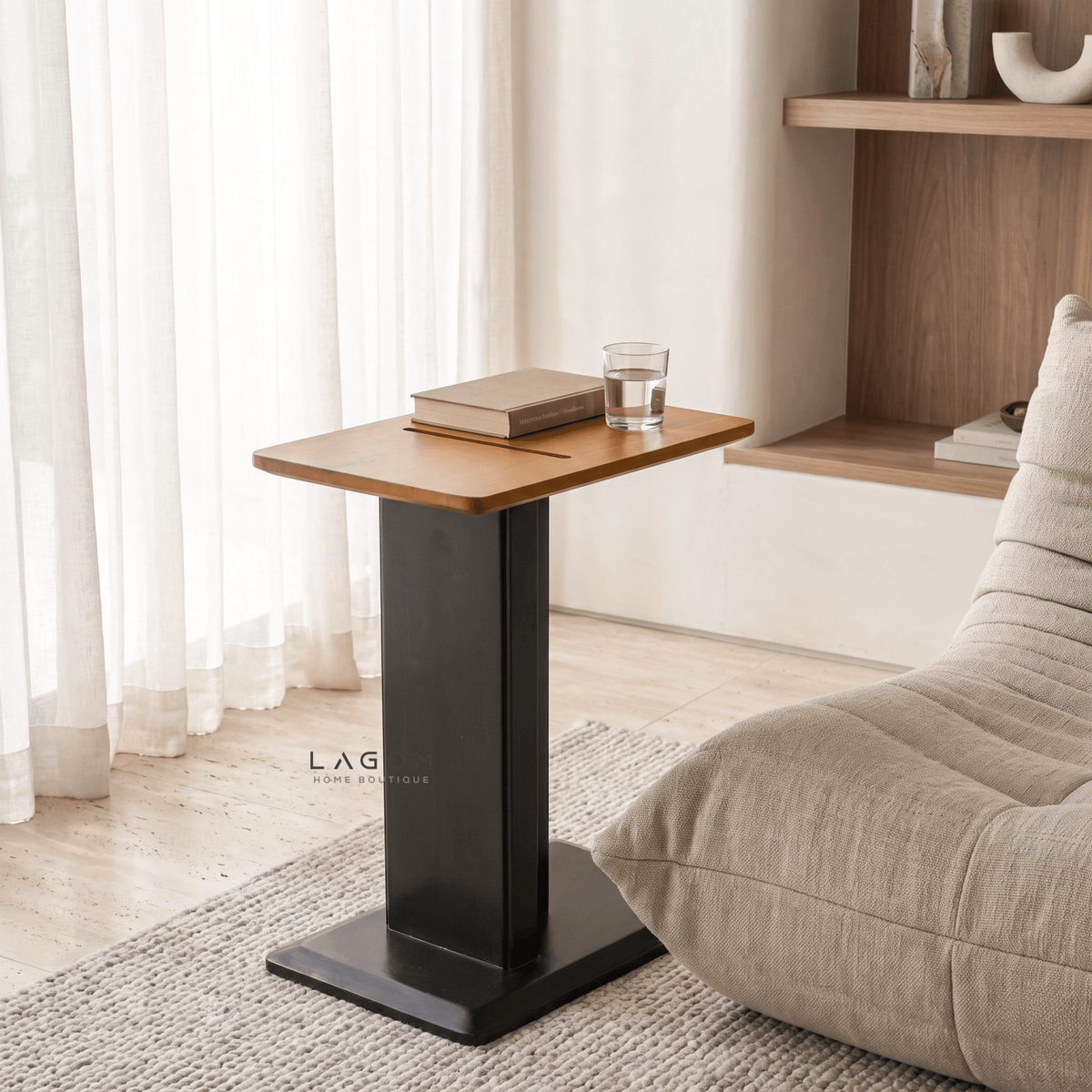 Teak Side Table with Device Slot-Side Table-Lagom Home Boutique