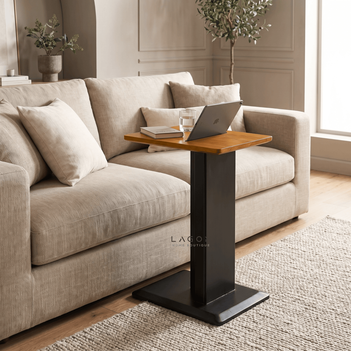Teak Side Table with Device Slot-Side Table-Lagom Home Boutique