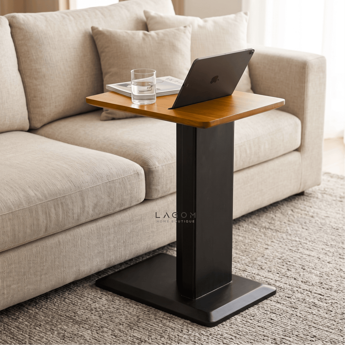 Teak Side Table with Device Slot-Side Table-Lagom Home Boutique