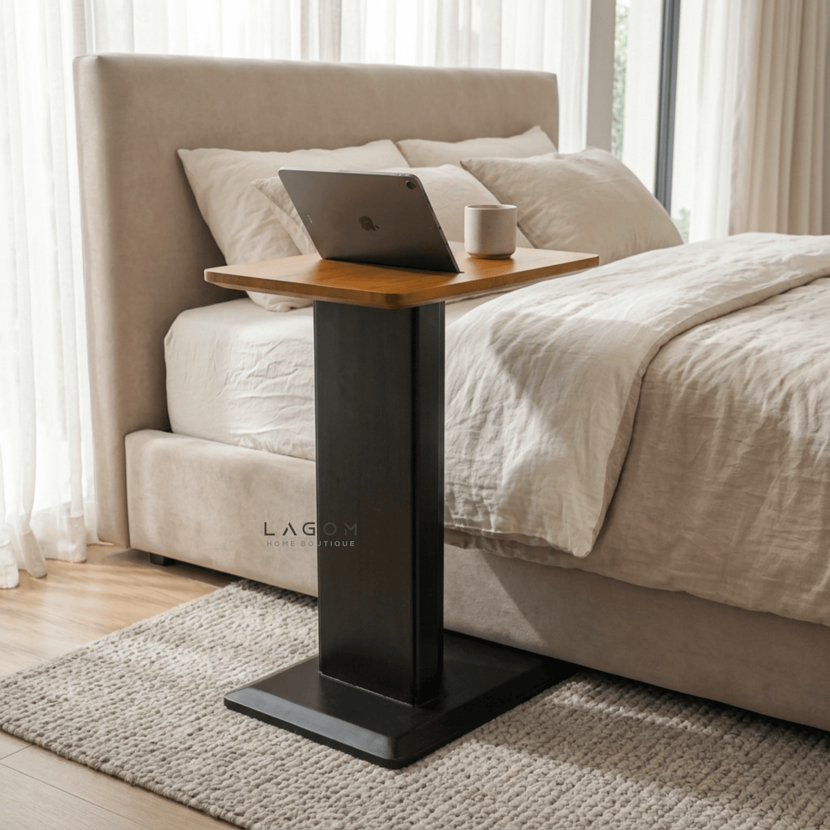 Teak Side Table with Device Slot-Side Table-Lagom Home Boutique