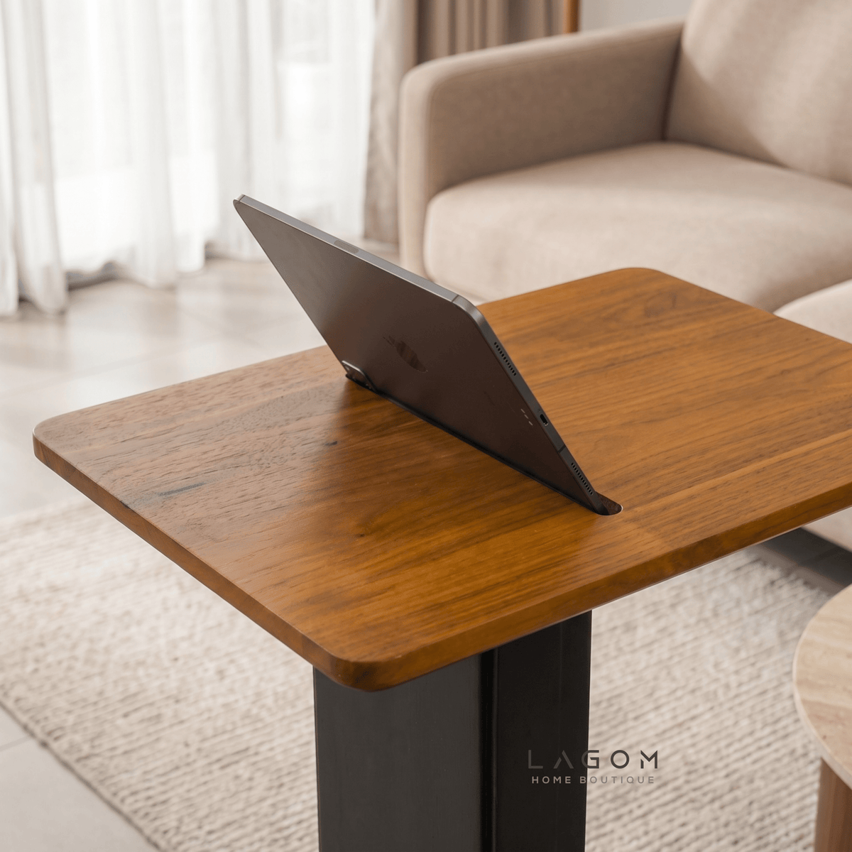 Teak Side Table with Device Slot-Side Table-Lagom Home Boutique