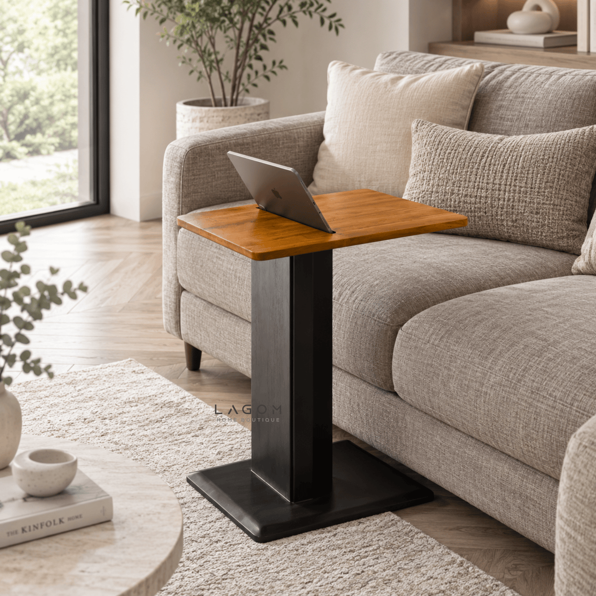 Teak Side Table with Device Slot-Side Table-Lagom Home Boutique