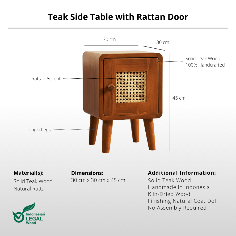 Teak Side Table with Rattan Door - Side Table - Lagom Home Boutique