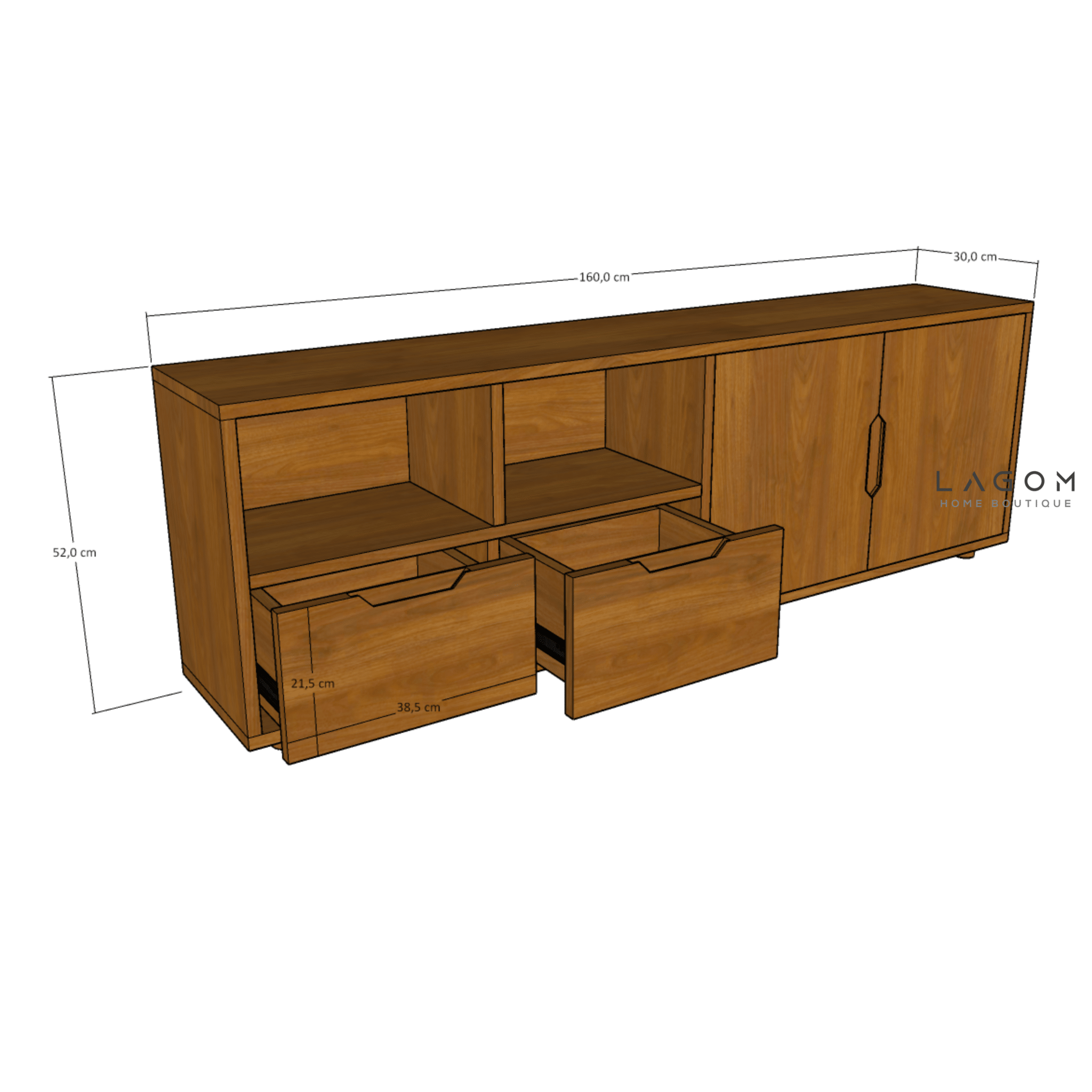 Teak Sideboard with Open Shelves - Sideboard - Lagom Home Boutique