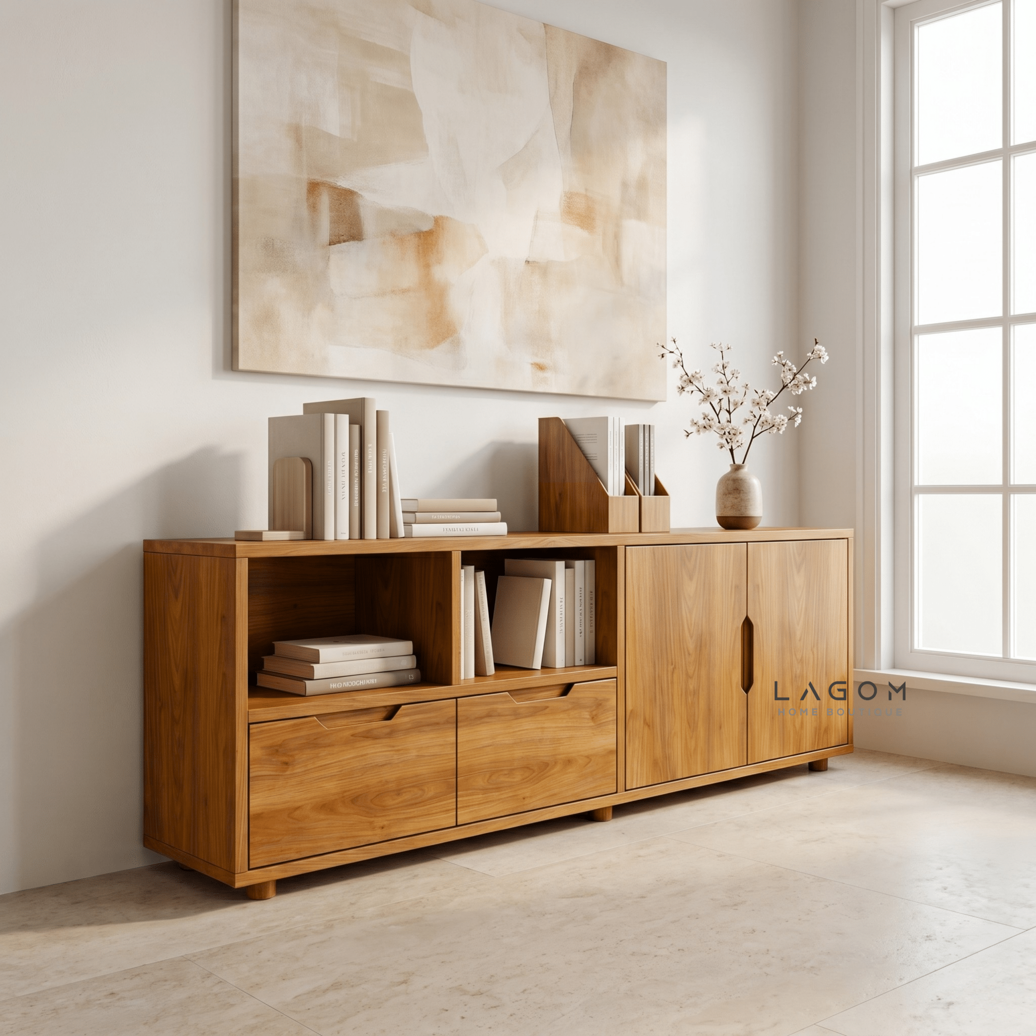 Teak Sideboard with Open Shelves - Sideboard - Lagom Home Boutique