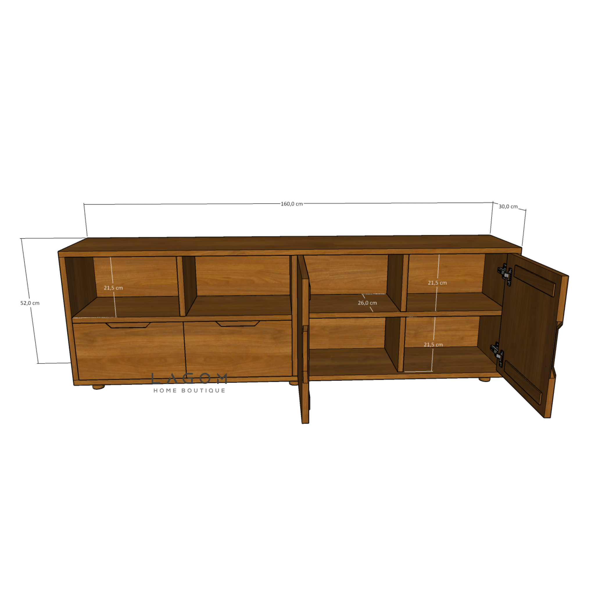 Teak Sideboard with Open Shelves - Sideboard - Lagom Home Boutique