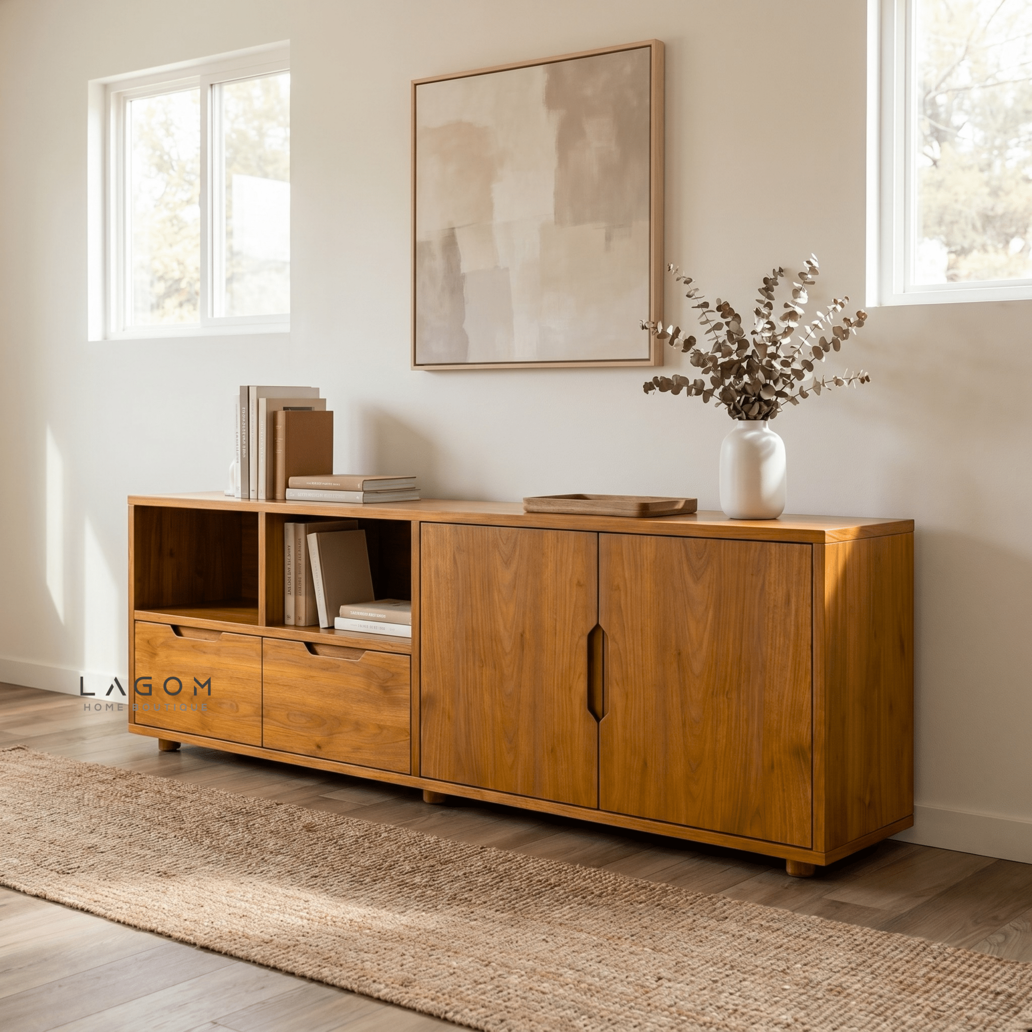 Teak Sideboard with Open Shelves - Sideboard - Lagom Home Boutique