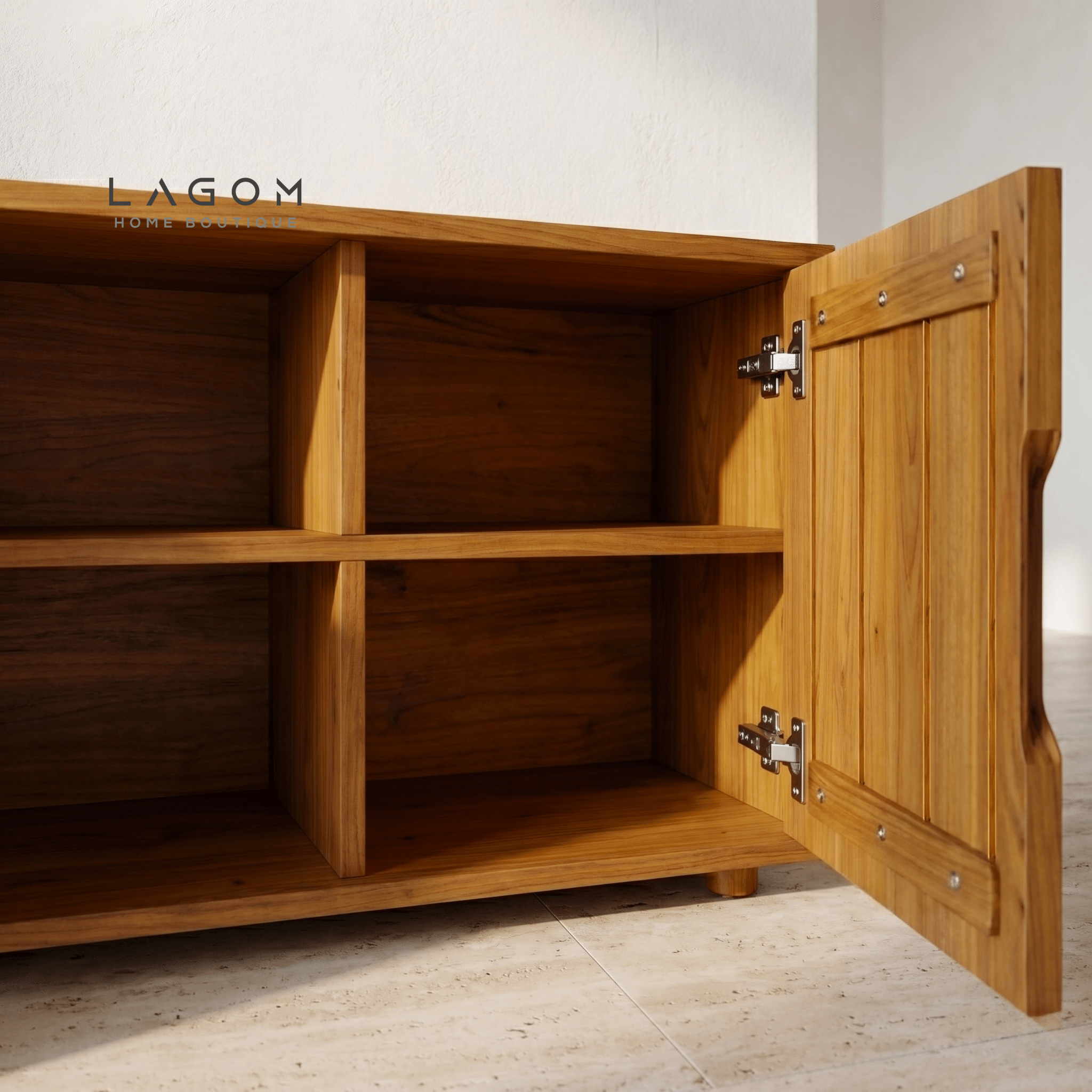 Teak Sideboard with Open Shelves - Sideboard - Lagom Home Boutique