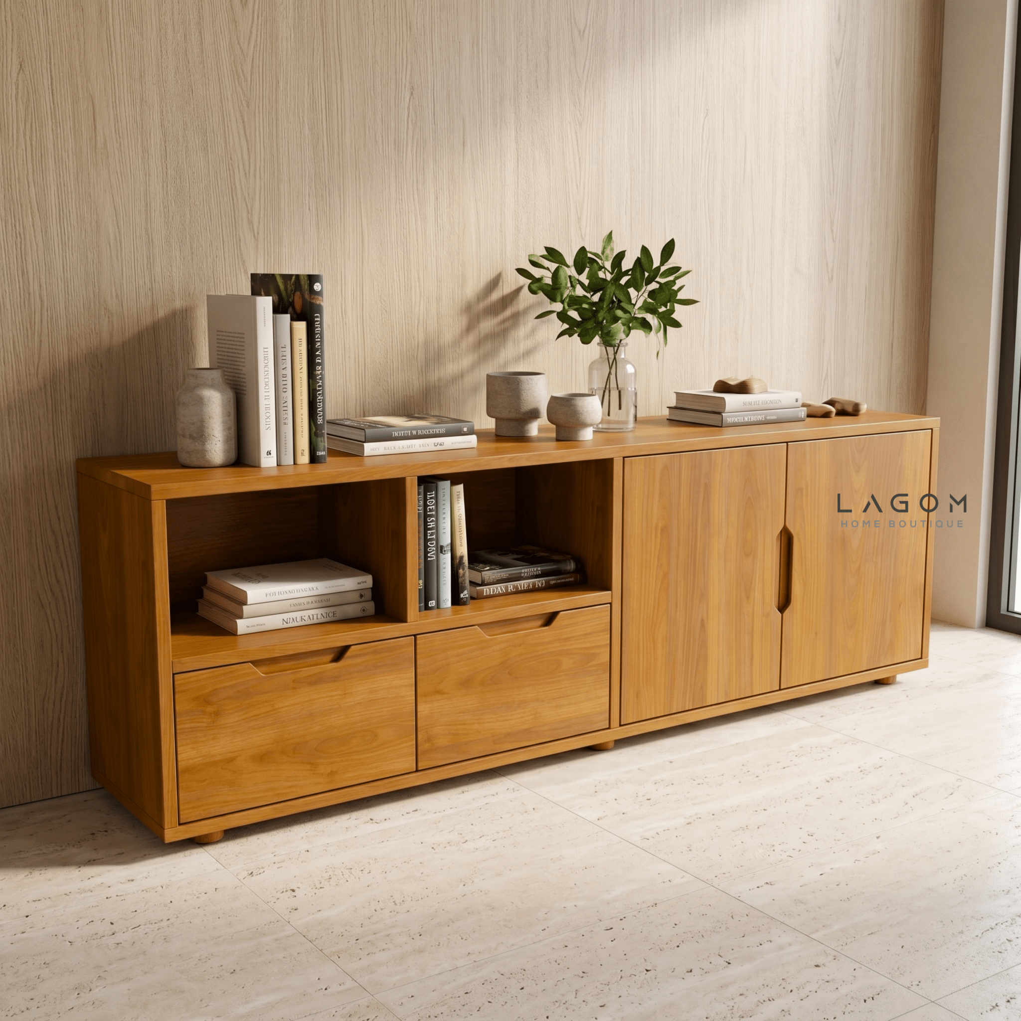 Teak Sideboard with Open Shelves - Sideboard - Lagom Home Boutique