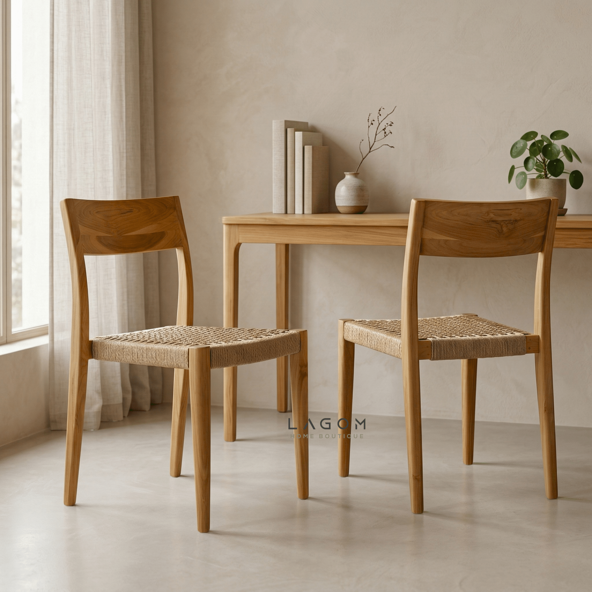 Teak Stackable Chair with Paper Loom Seat - Chair - Lagom Home Boutique
