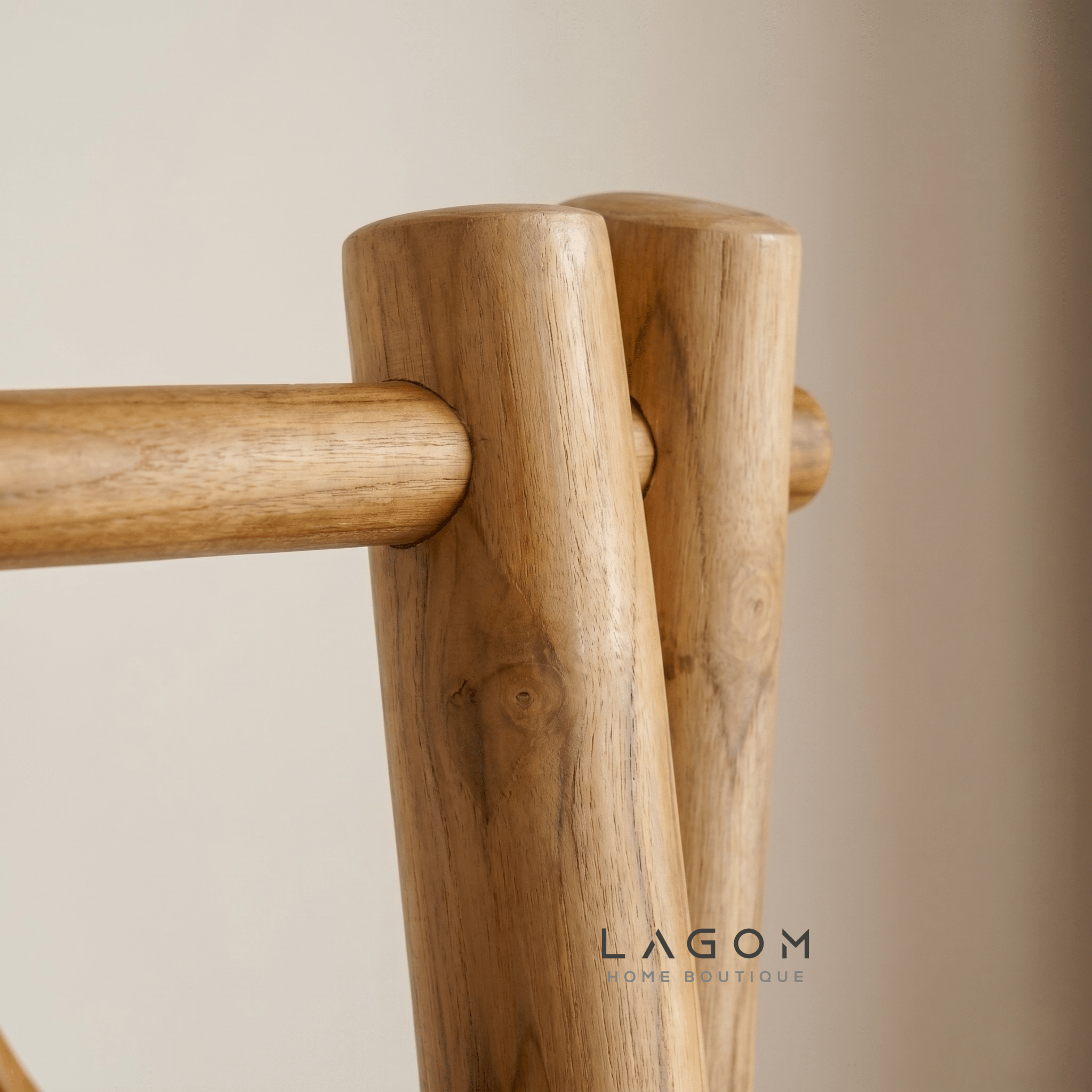 Teak Standing Coat Hanger with Two Shelves - Standing Coat Hanger - Lagom Home Boutique