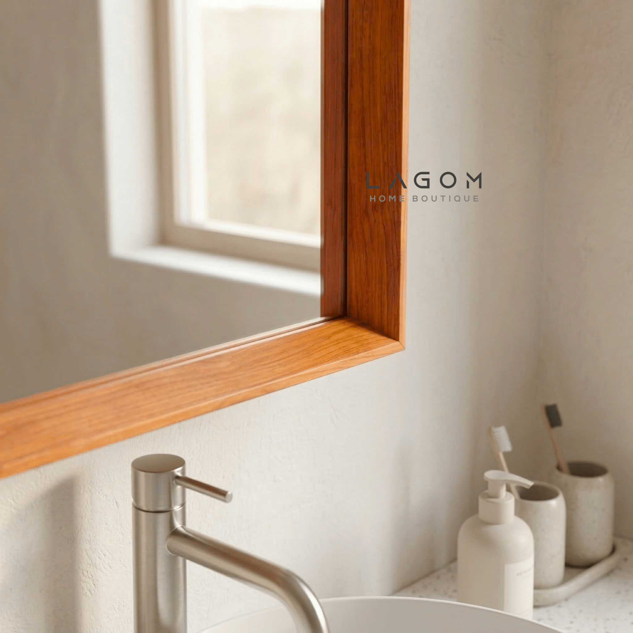 Teak Wall Mirror Cabinet with Hidden Storage - Wall Storage - Lagom Home Boutique