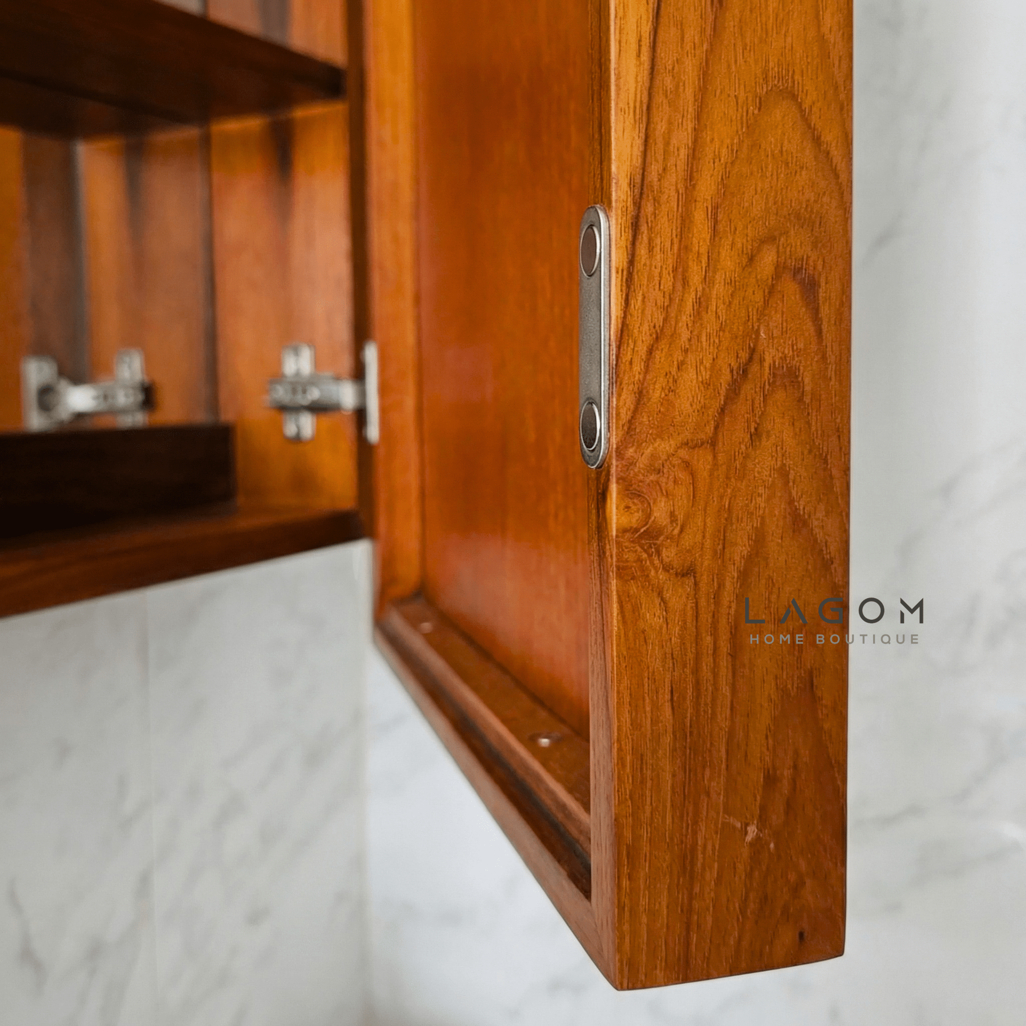 Teak Wall Mirror Cabinet with Hidden Storage - Wall Storage - Lagom Home Boutique